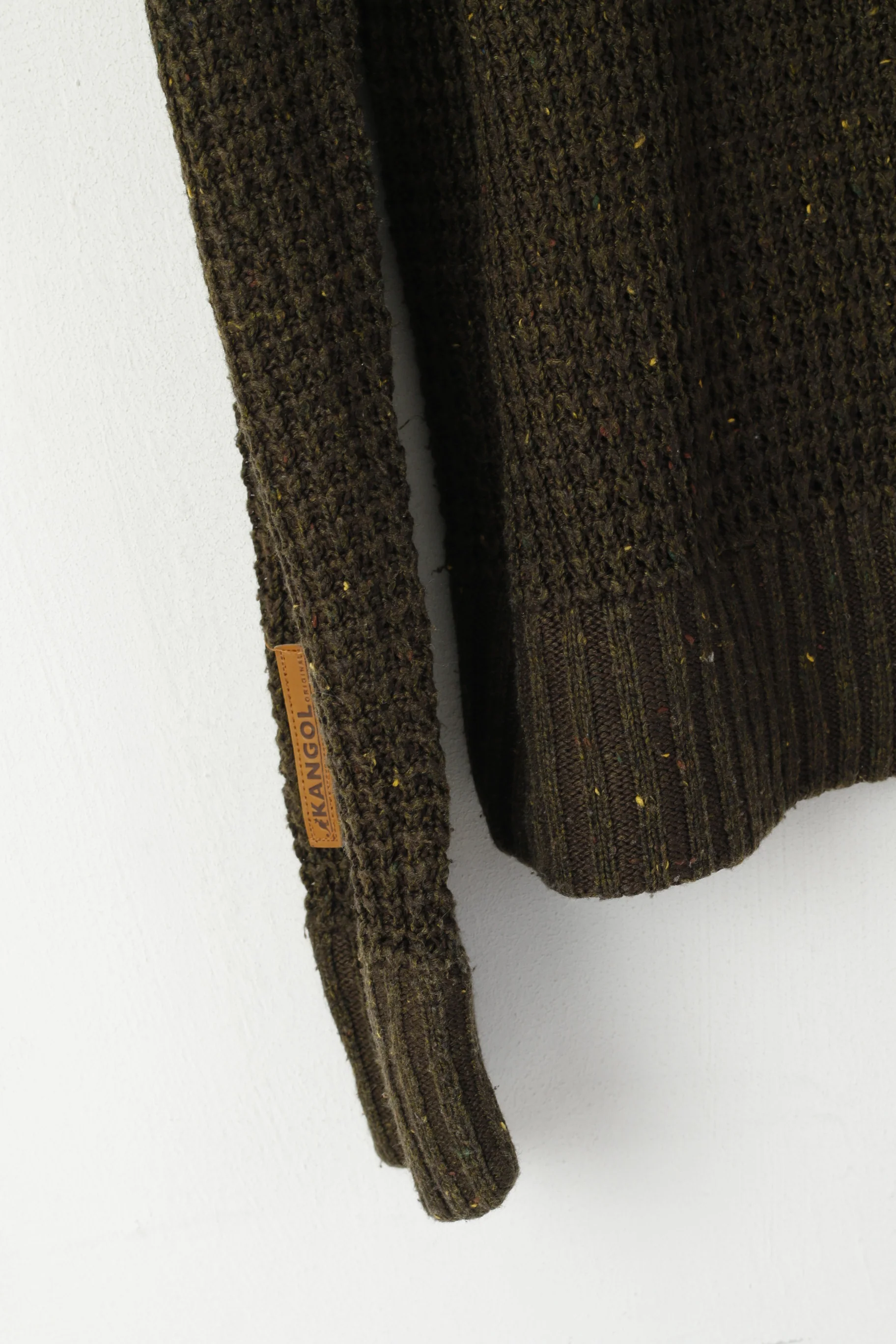 Kangol Men L Jumper Green Knitted Acrylic Button Neck Classic Sweater - Image 3