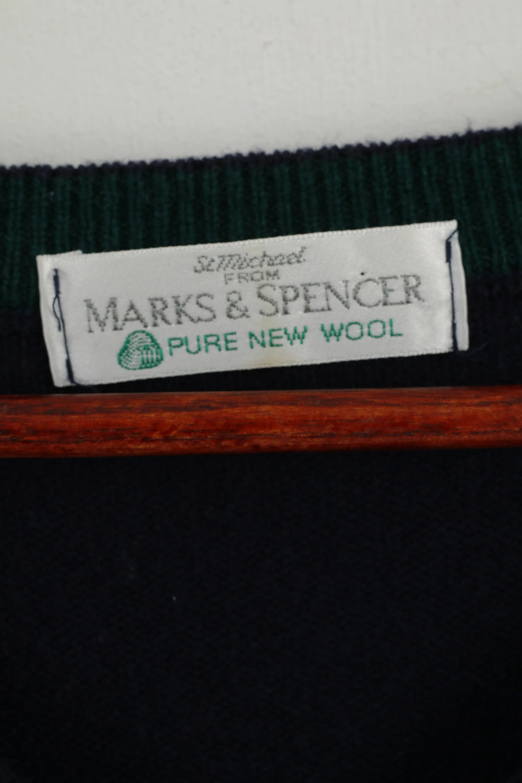 Marks & Spencer Men XL Jumper Navy Pure New Wool V Neck Classic Sweater - Image 4