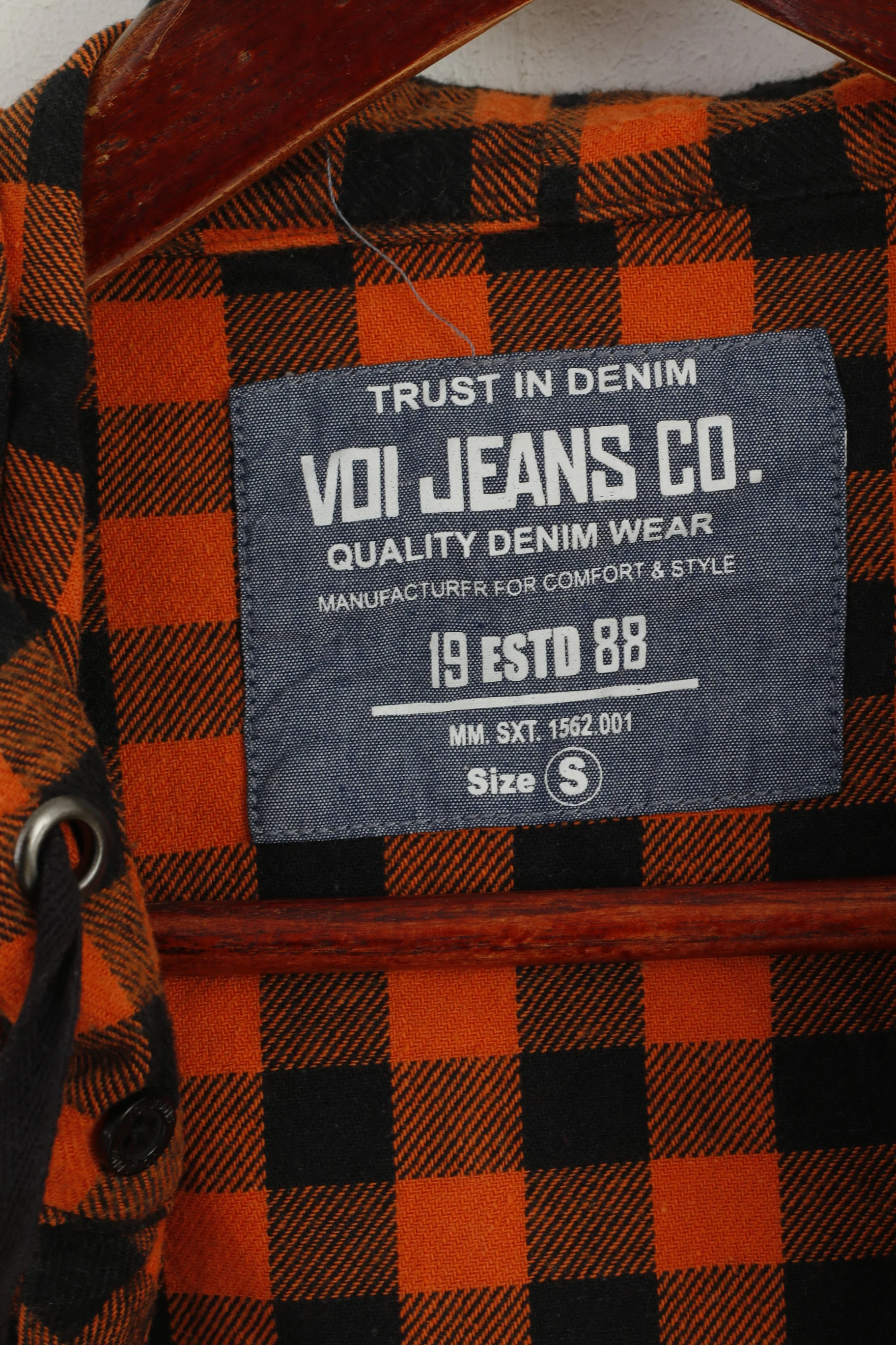 Voi Jeans Co. Men S Casual Shirt Orange Check Cotton hooded Long Sleeve Top - Image 4