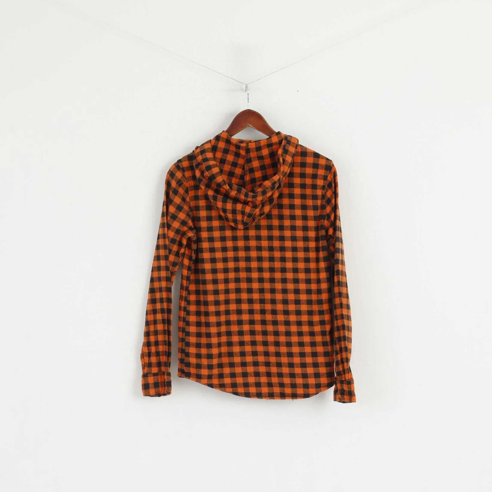 Voi Jeans Co. Men S Casual Shirt Orange Check Cotton hooded Long Sleeve Top - Image 6