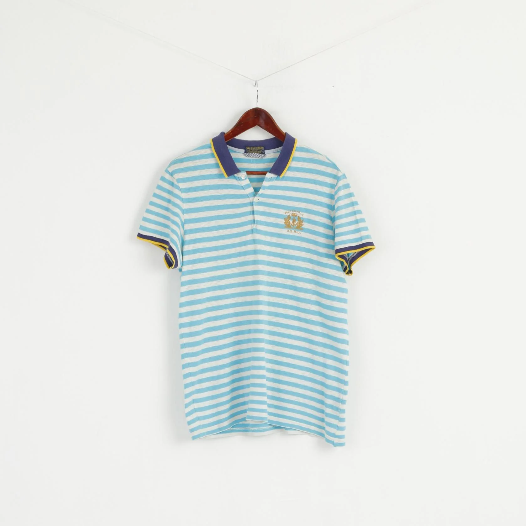 Polo Jeans Ralph Lauren Men M Polo Shirt Turquoise Striped Cotton Top