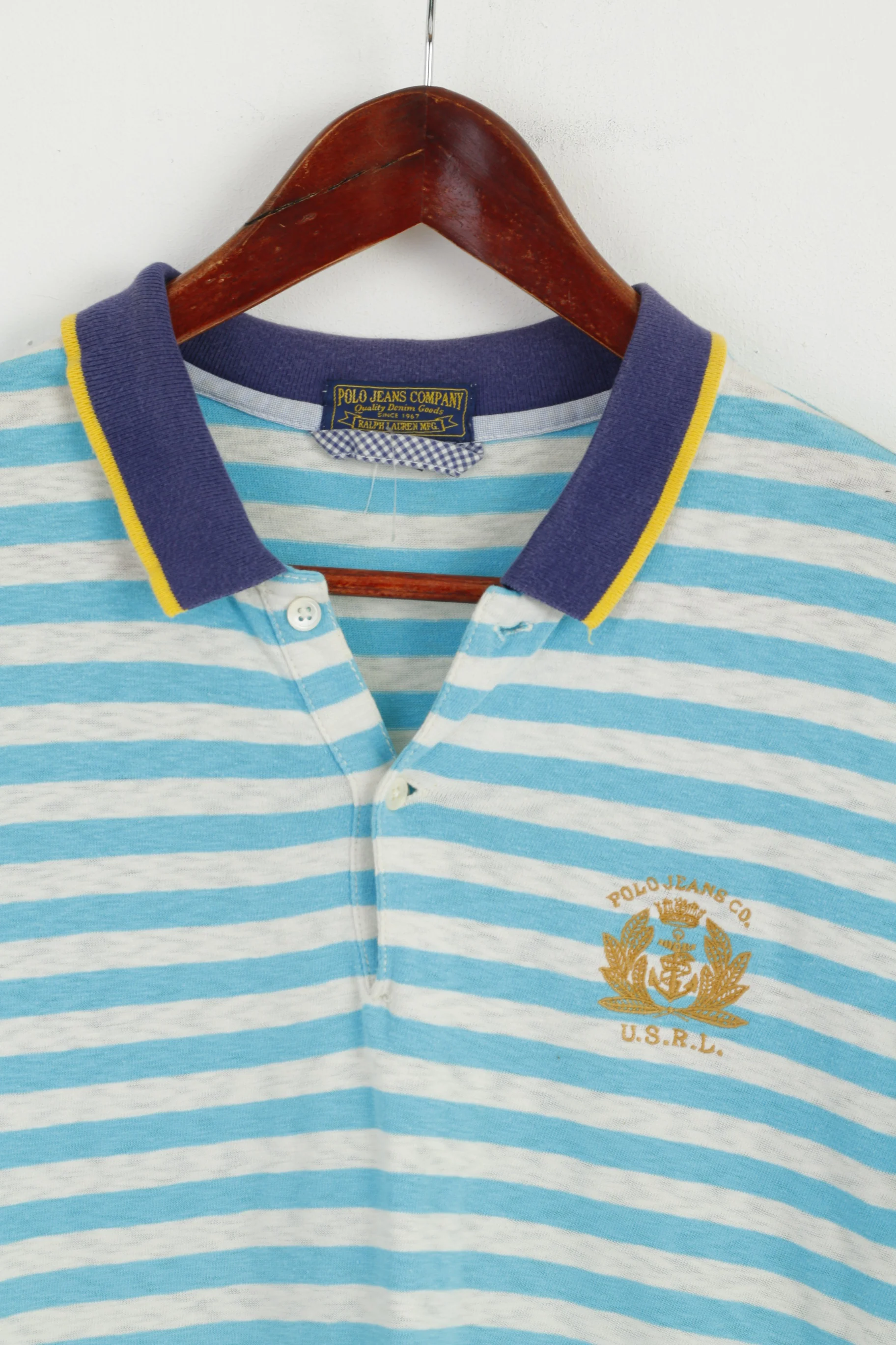 Polo Jeans Ralph Lauren Men M Polo Shirt Turquoise Striped Cotton Top - Image 2