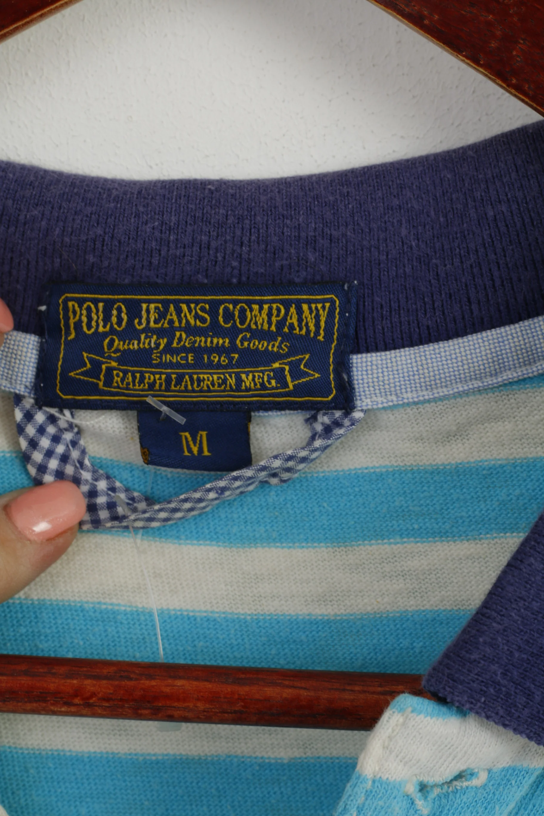 Polo Jeans Ralph Lauren Men M Polo Shirt Turquoise Striped Cotton Top - Image 4