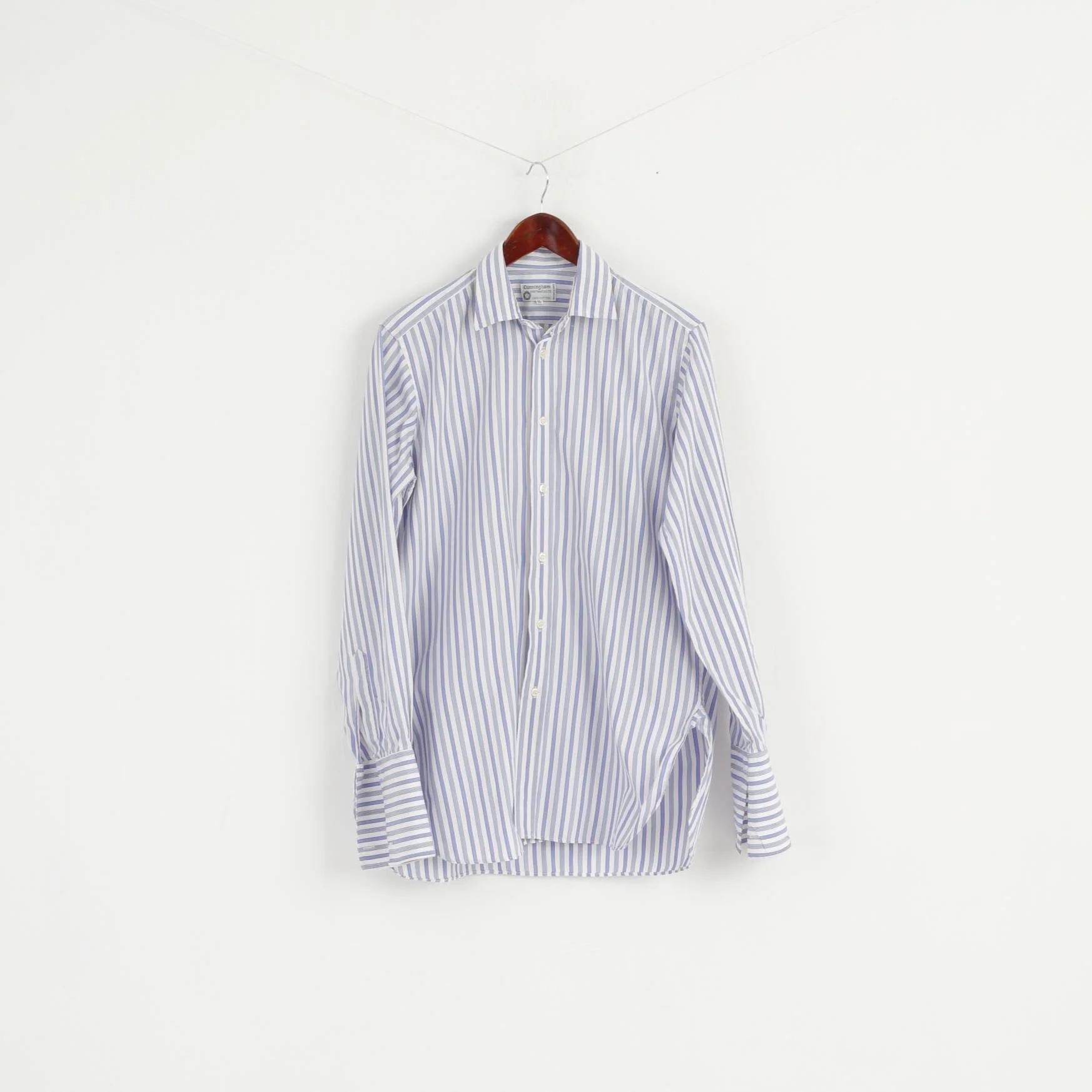 Cunningham Shirtmakers Men 15.5 39 M Casual Shirt White Blue Striped Cotton Top
