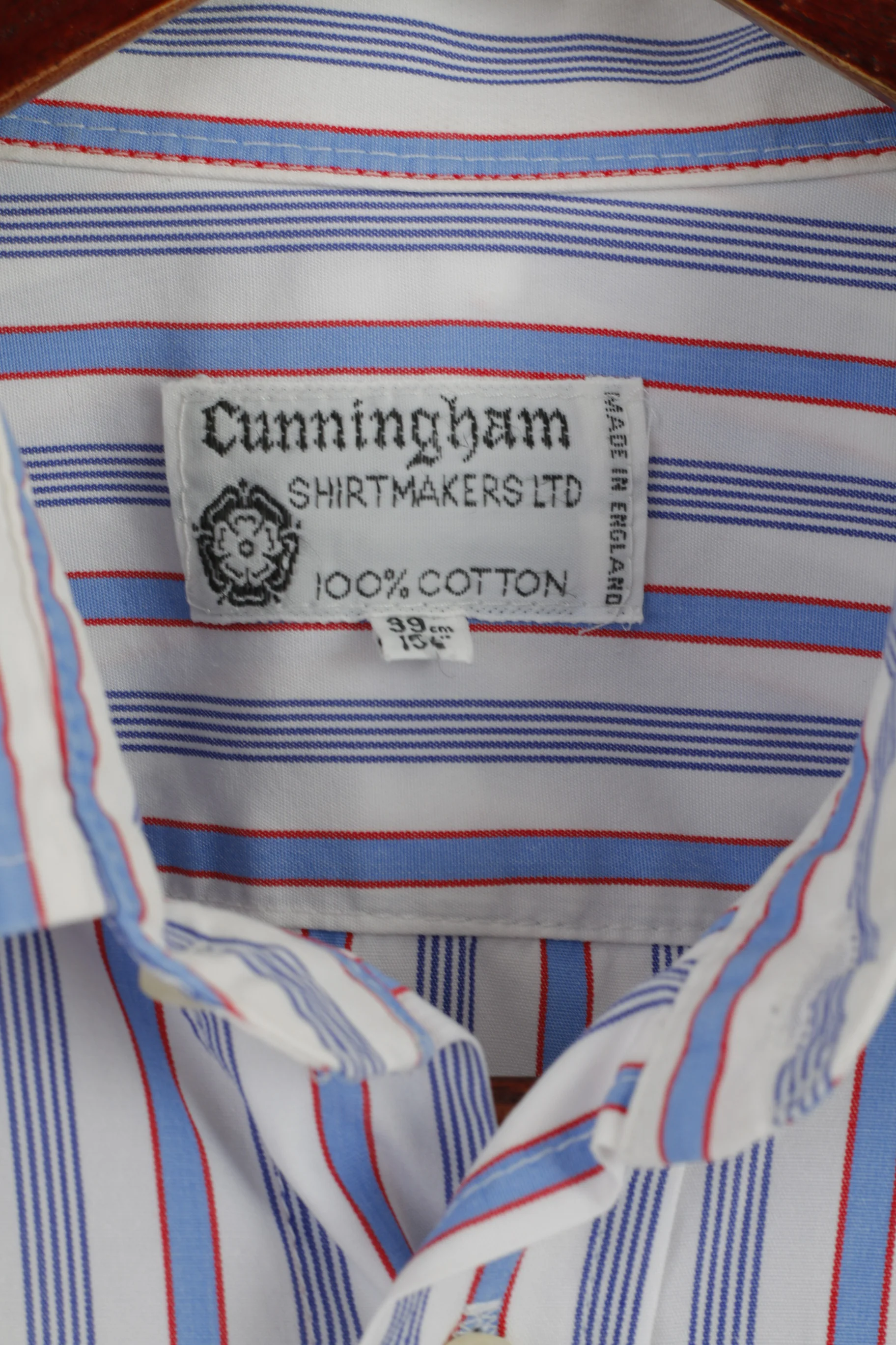 Cunningham Shirtmakers Men 15.5 39 M Casual Shirt White Blue Striped Cotton Top - Image 4