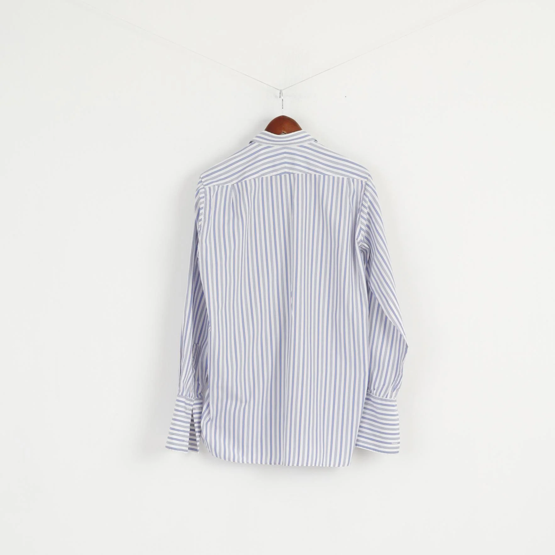 Cunningham Shirtmakers Men 15.5 39 M Casual Shirt White Blue Striped Cotton Top - Image 6
