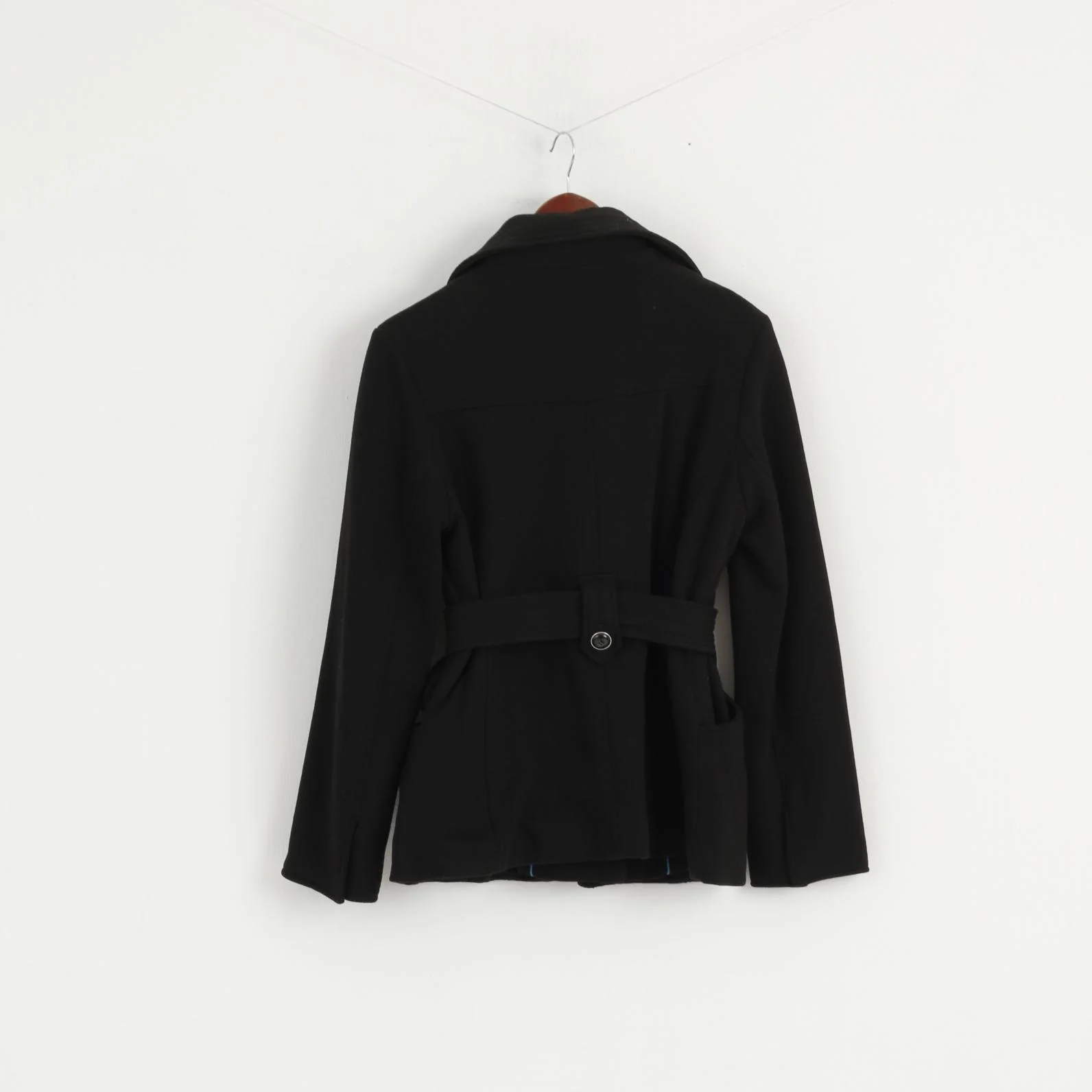 Kenneth Cole Reaction Women M Jacket Black Soft Cotton Belted Fit Casual Top - Image 7