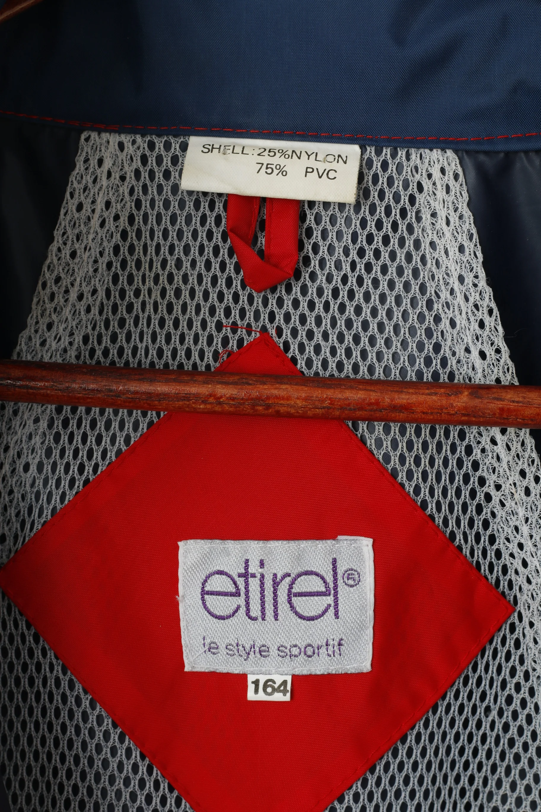 Etirel le Sportif Youth 164 Jacket Navy Red Nylon PVC Waterproof Hidded Hood Top - Image 4