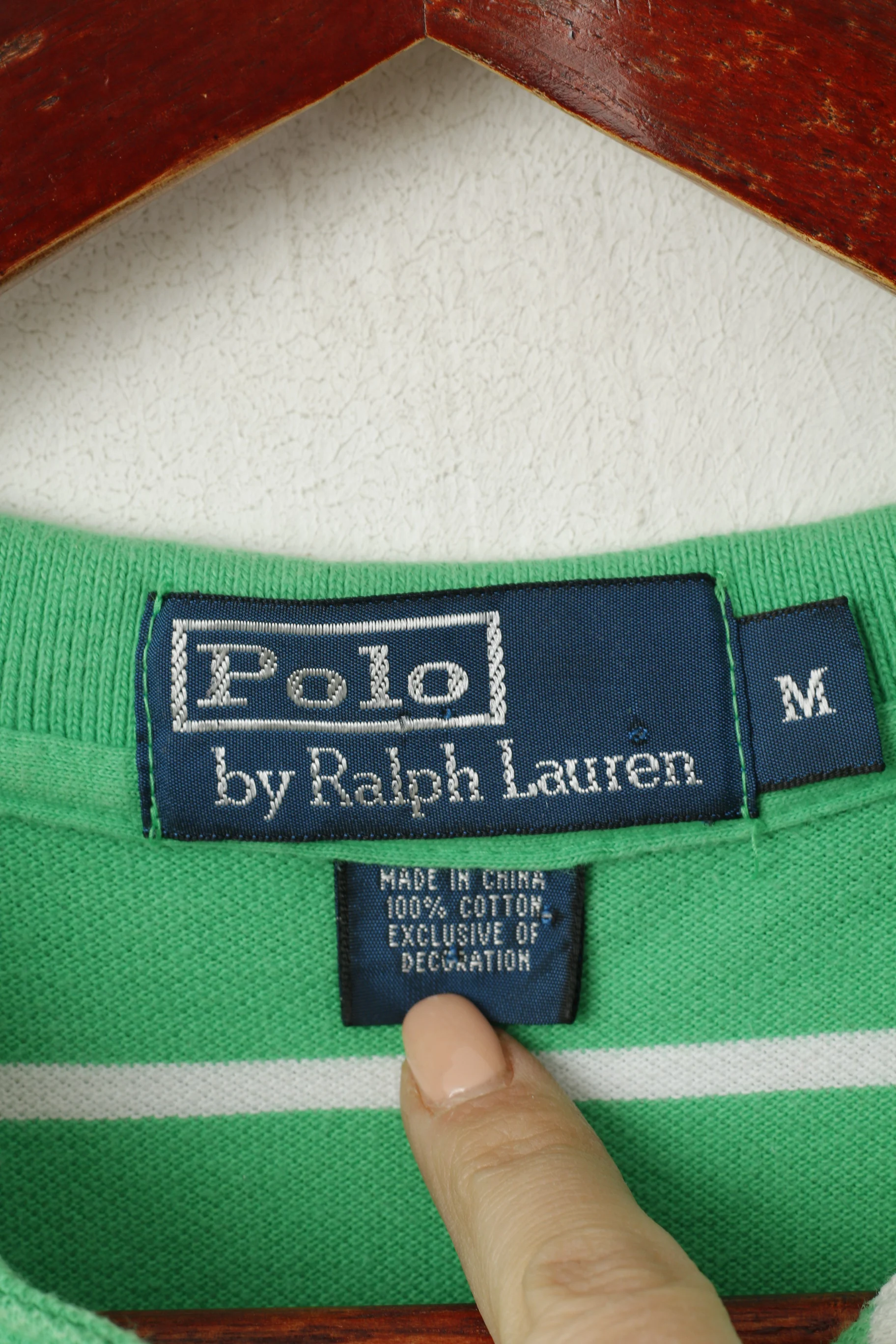 Polo By Ralph Lauren Men M Polo Shirt Green Striped Cotton Logo Classic Top - Image 4