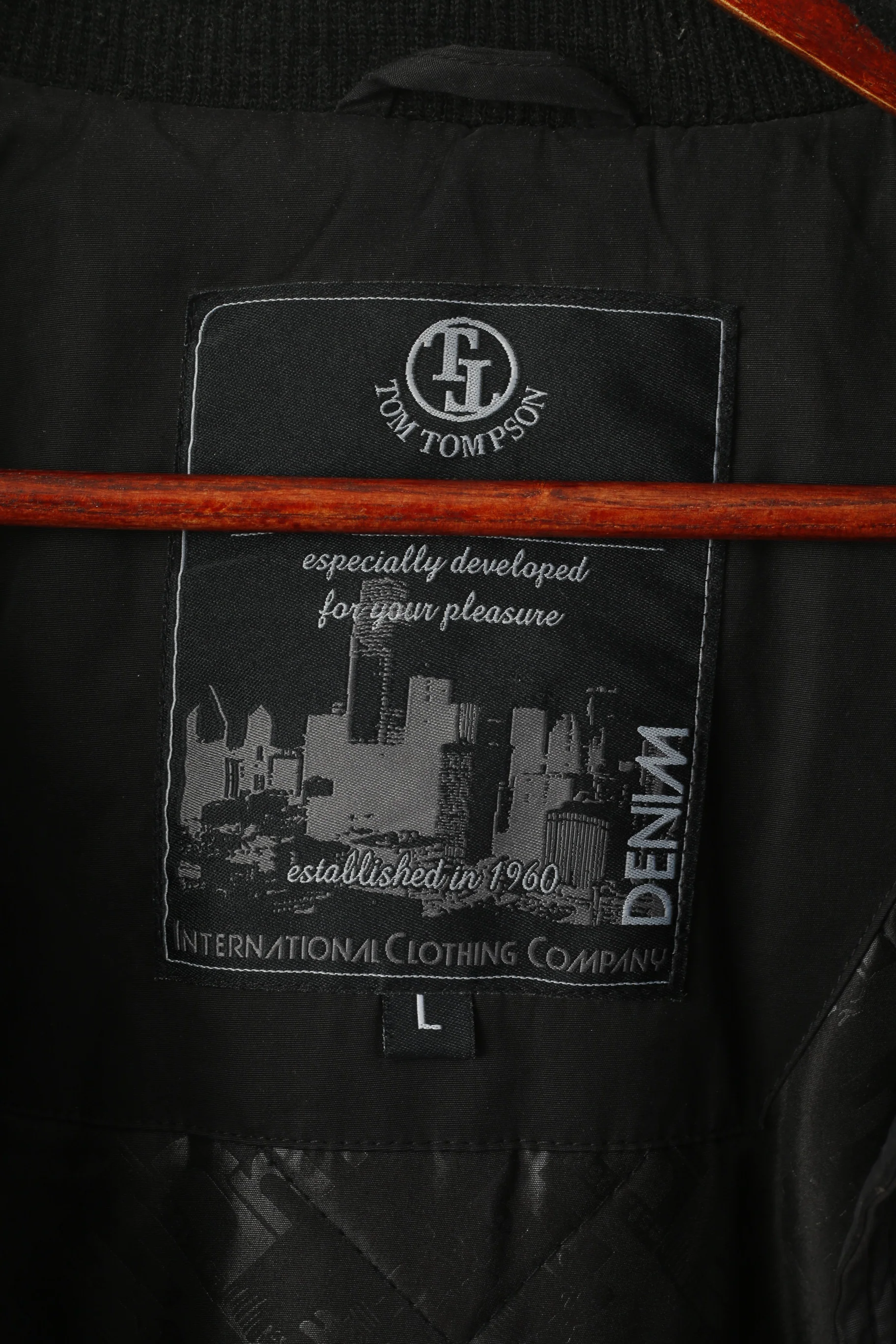 Tom Tompson Men L Jacket Black Bomber Padded Full Zipper Pocket Hooded Top - Image 4