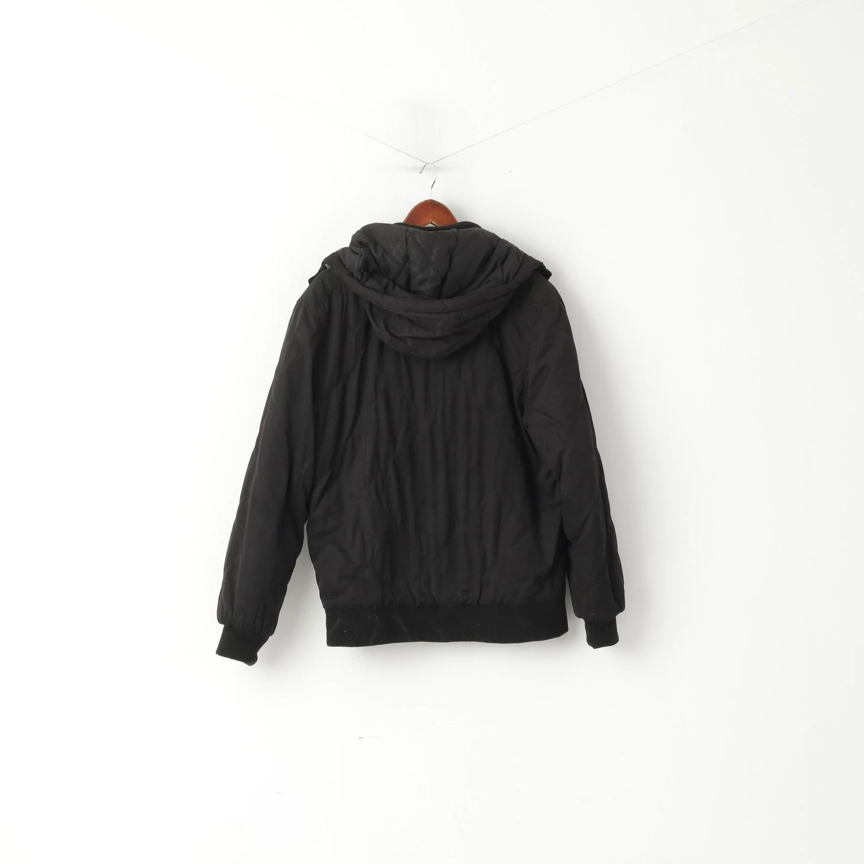 Tom Tompson Men L Jacket Black Bomber Padded Full Zipper Pocket Hooded Top - Image 7