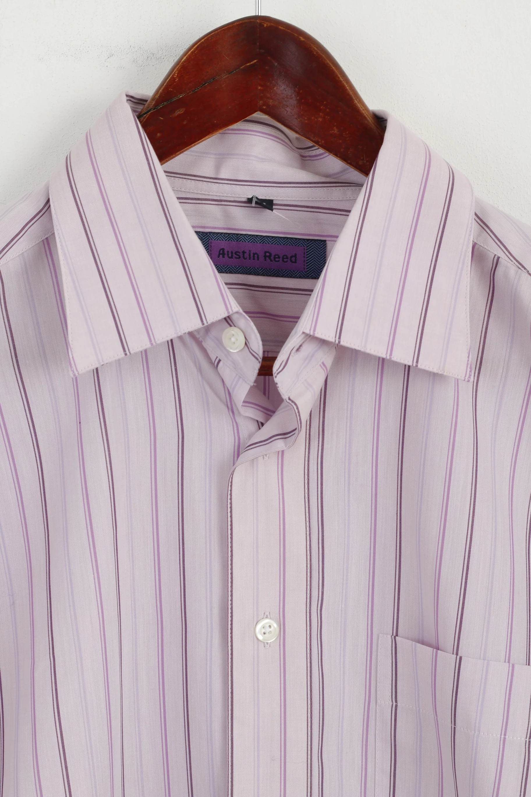 Austin Reed Men 16.5 42 XL Casual Shirt Pink Striped Long Sleeve Cotton Top - Image 2