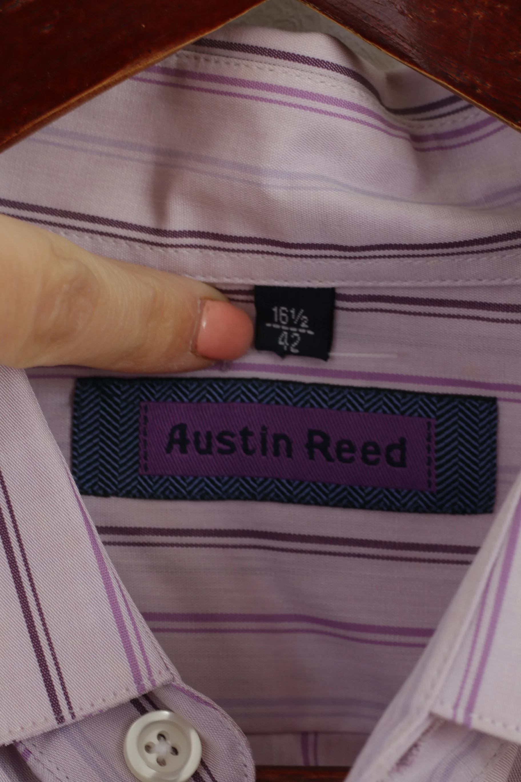 Austin Reed Men 16.5 42 XL Casual Shirt Pink Striped Long Sleeve Cotton Top - Image 4