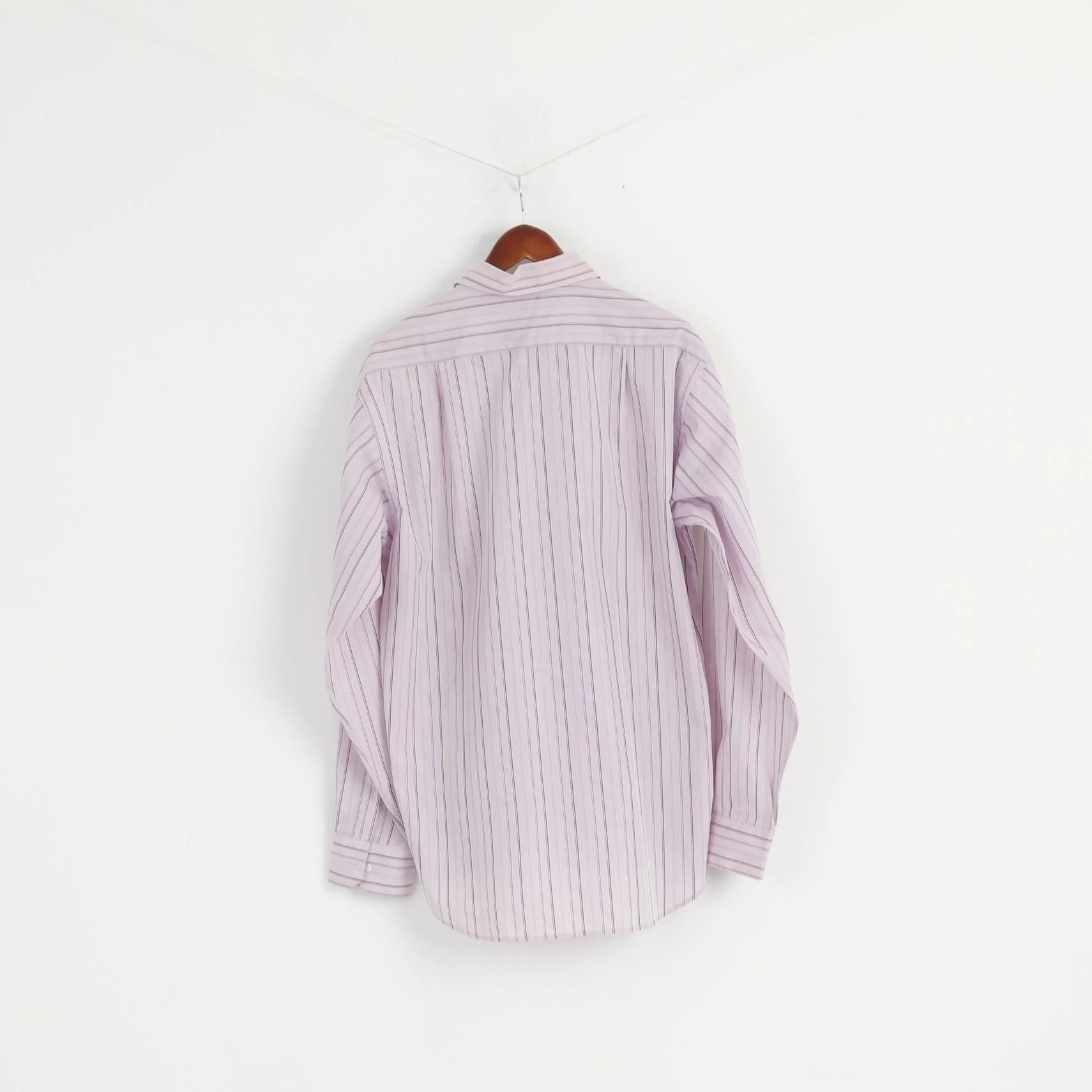 Austin Reed Men 16.5 42 XL Casual Shirt Pink Striped Long Sleeve Cotton Top - Image 6