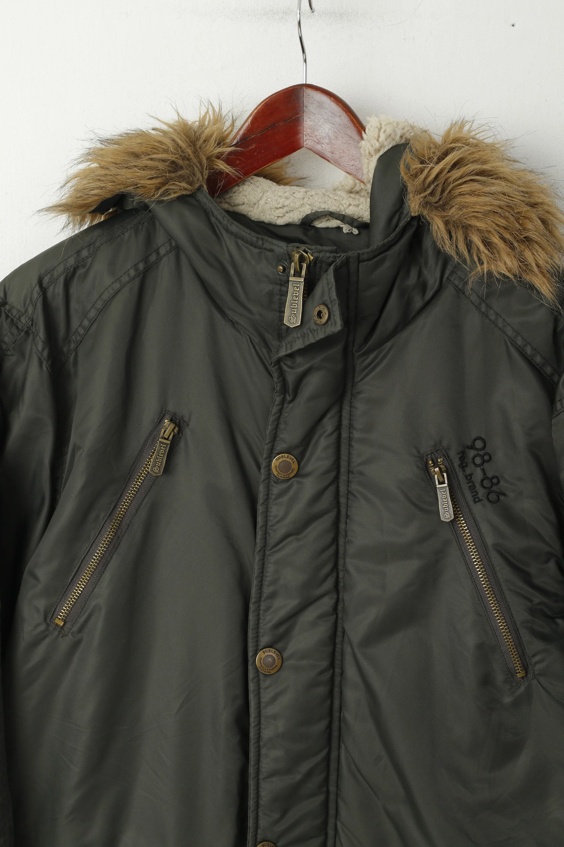 Sublevel Men L Jacket Green Paded Hooded Nylon Waterproof Outdoor Parka - Image 2