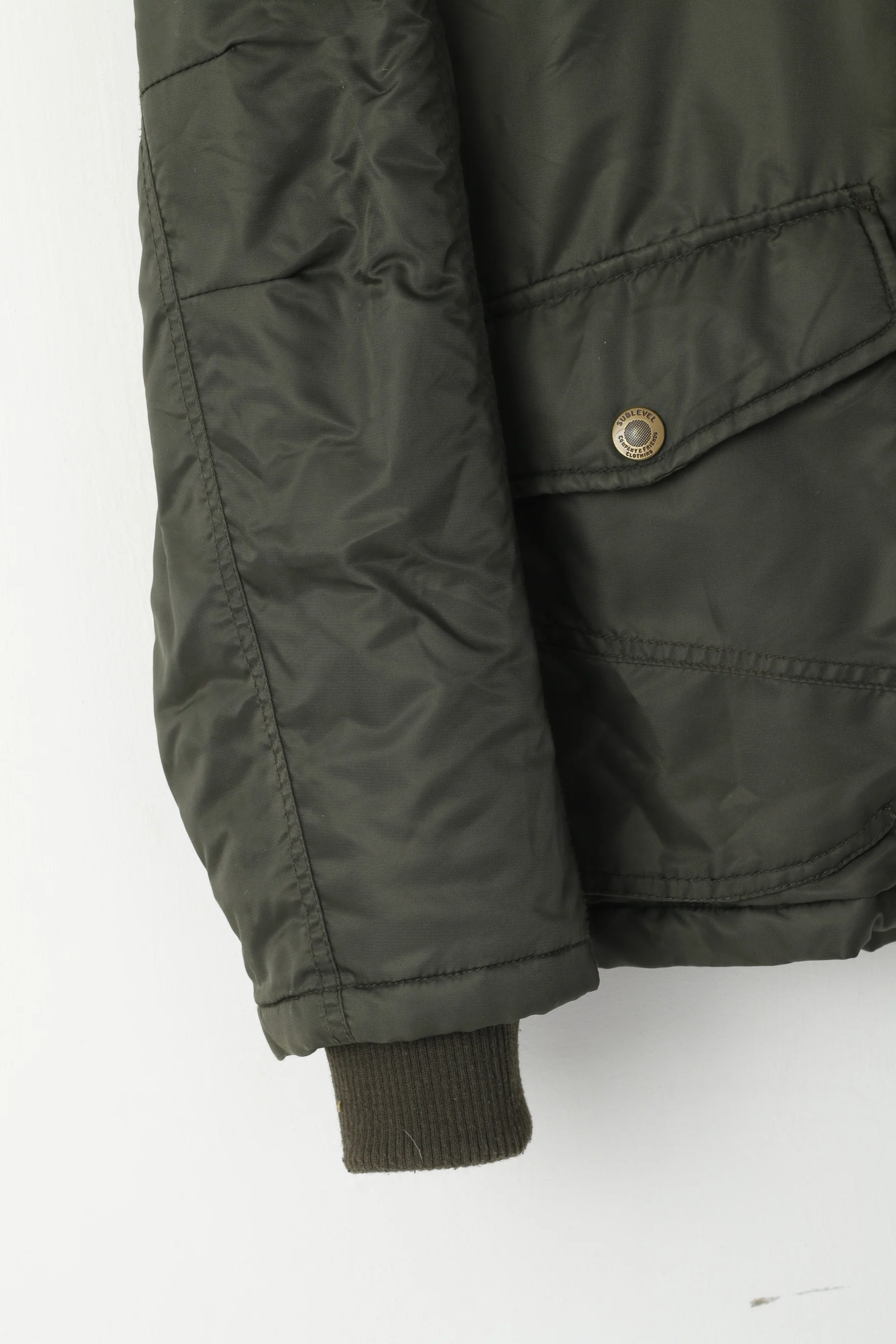 Sublevel Men L Jacket Green Paded Hooded Nylon Waterproof Outdoor Parka - Image 3