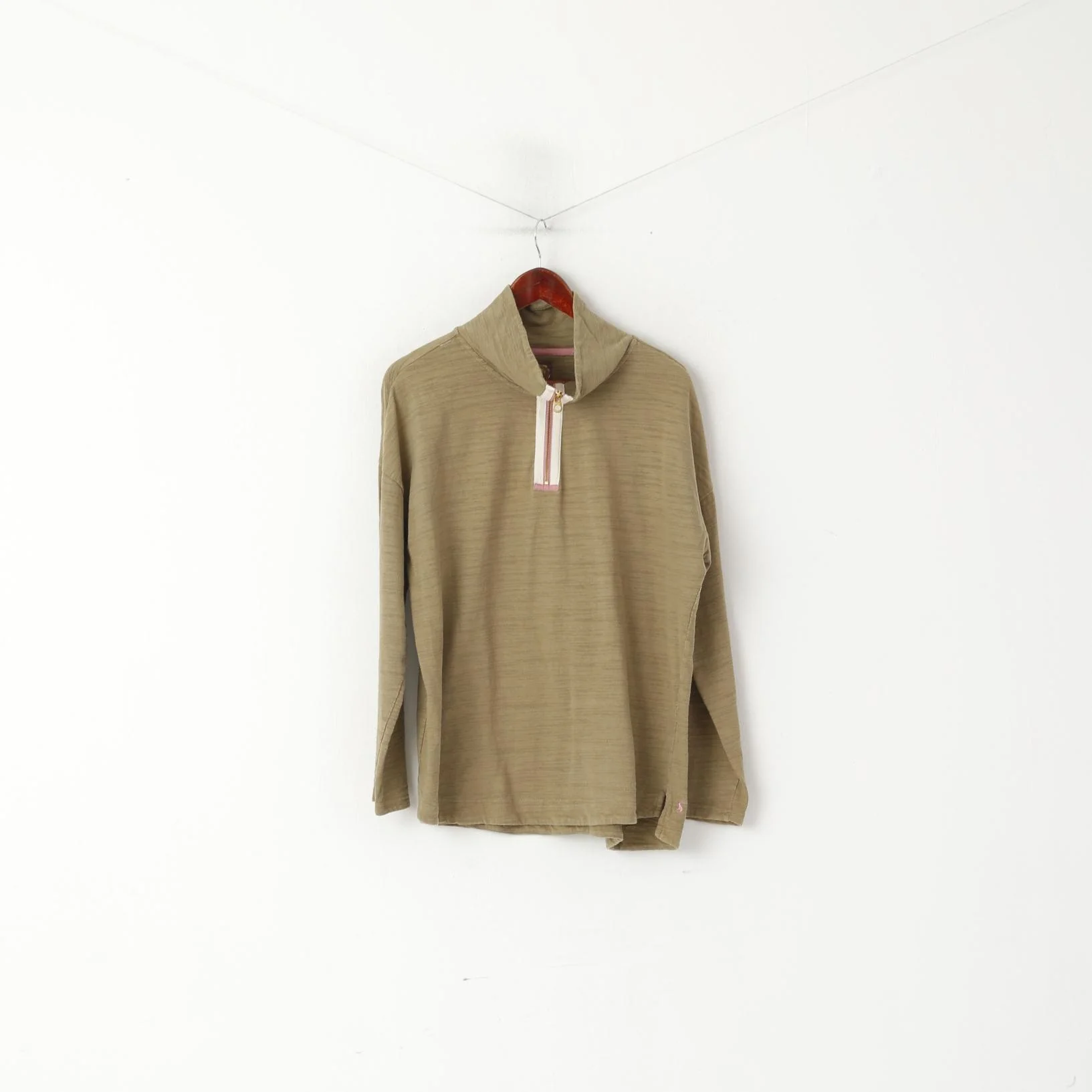 Tom Joule Women 12 M Sweatshirt Khaki Cotton Soft Zip Neck Sportswear Top