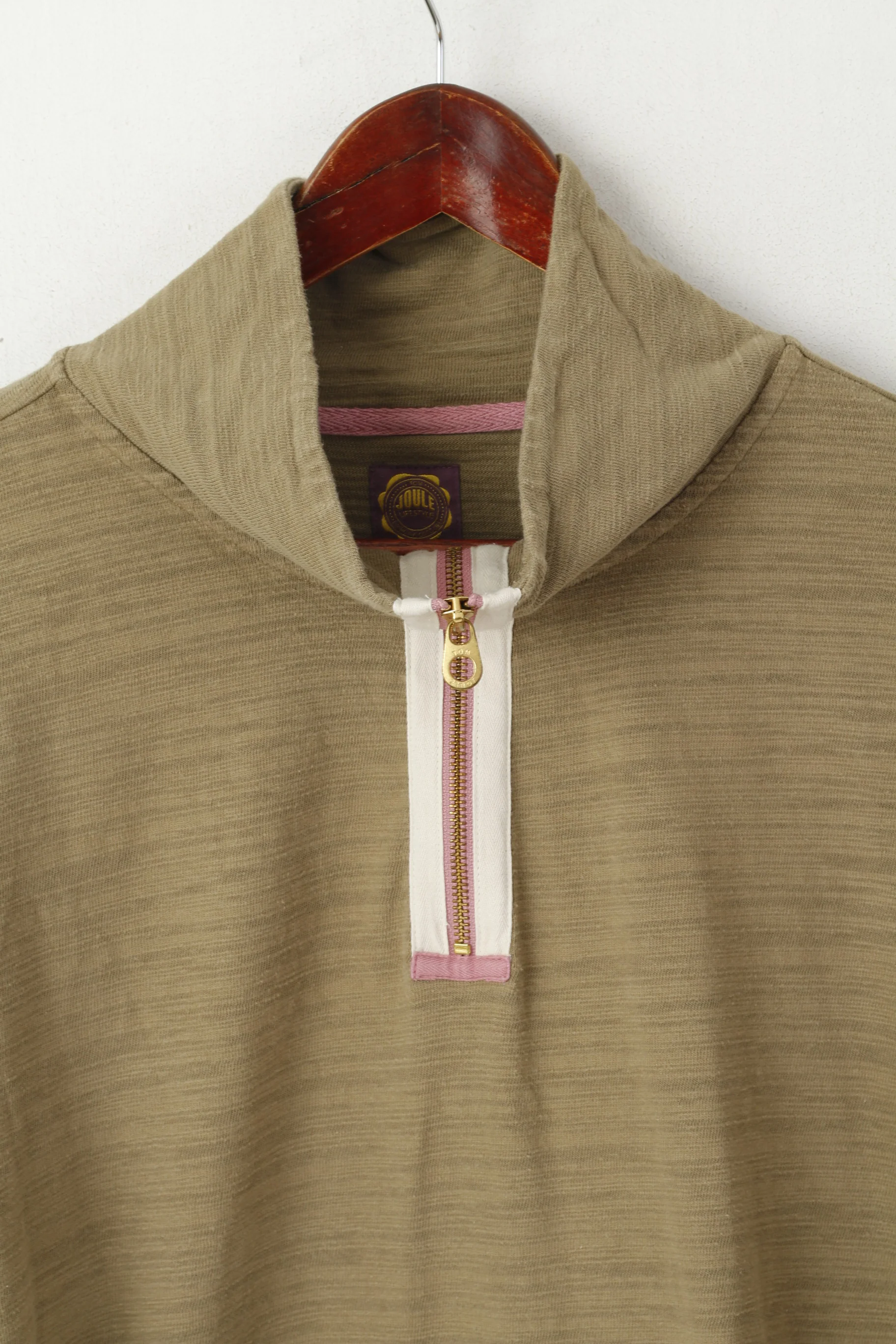 Tom Joule Women 12 M Sweatshirt Khaki Cotton Soft Zip Neck Sportswear Top - Image 2