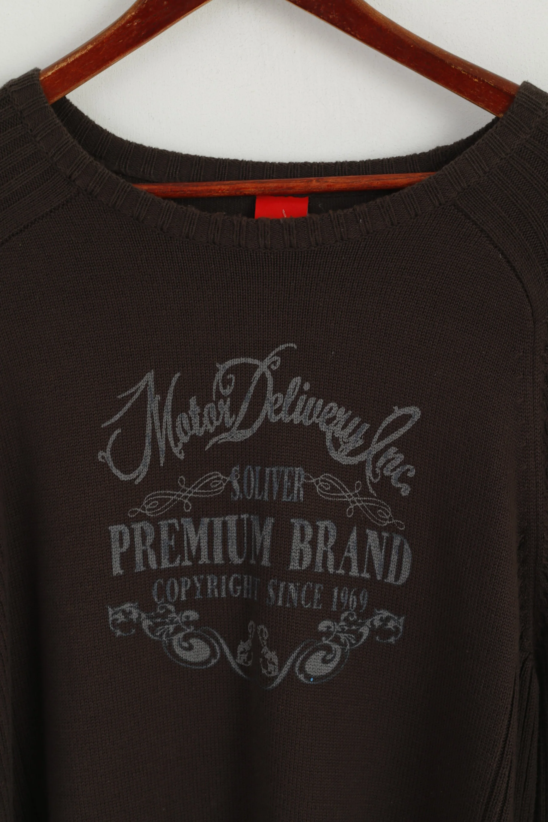 S. Oliver Men L Jumper Brown Cotton Graphic Motor Delivery Crew Neck Sweater - Image 2