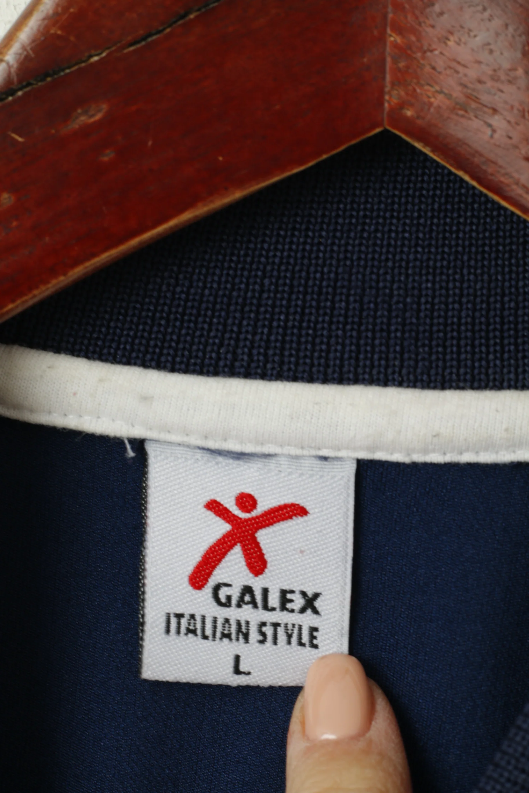 Galex Italian Style Men L Shirt Navy Vintage Sportswear Long Sleeve Jersey V Neck Top - Image 4