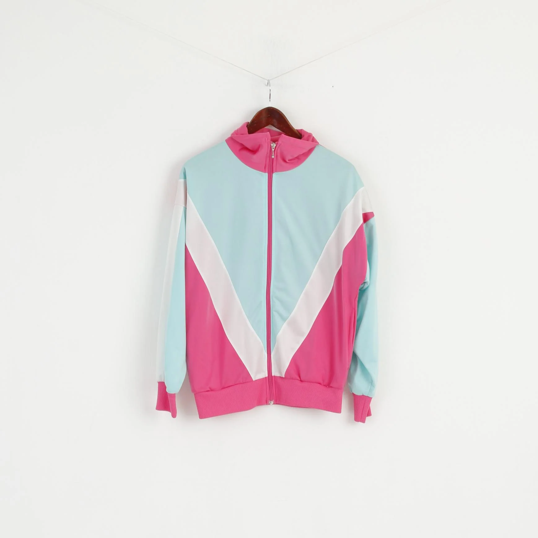 Vintage Women S Sweatshirt Pink Mint Full Zipper Shiny Oldschool Tracksuit Top