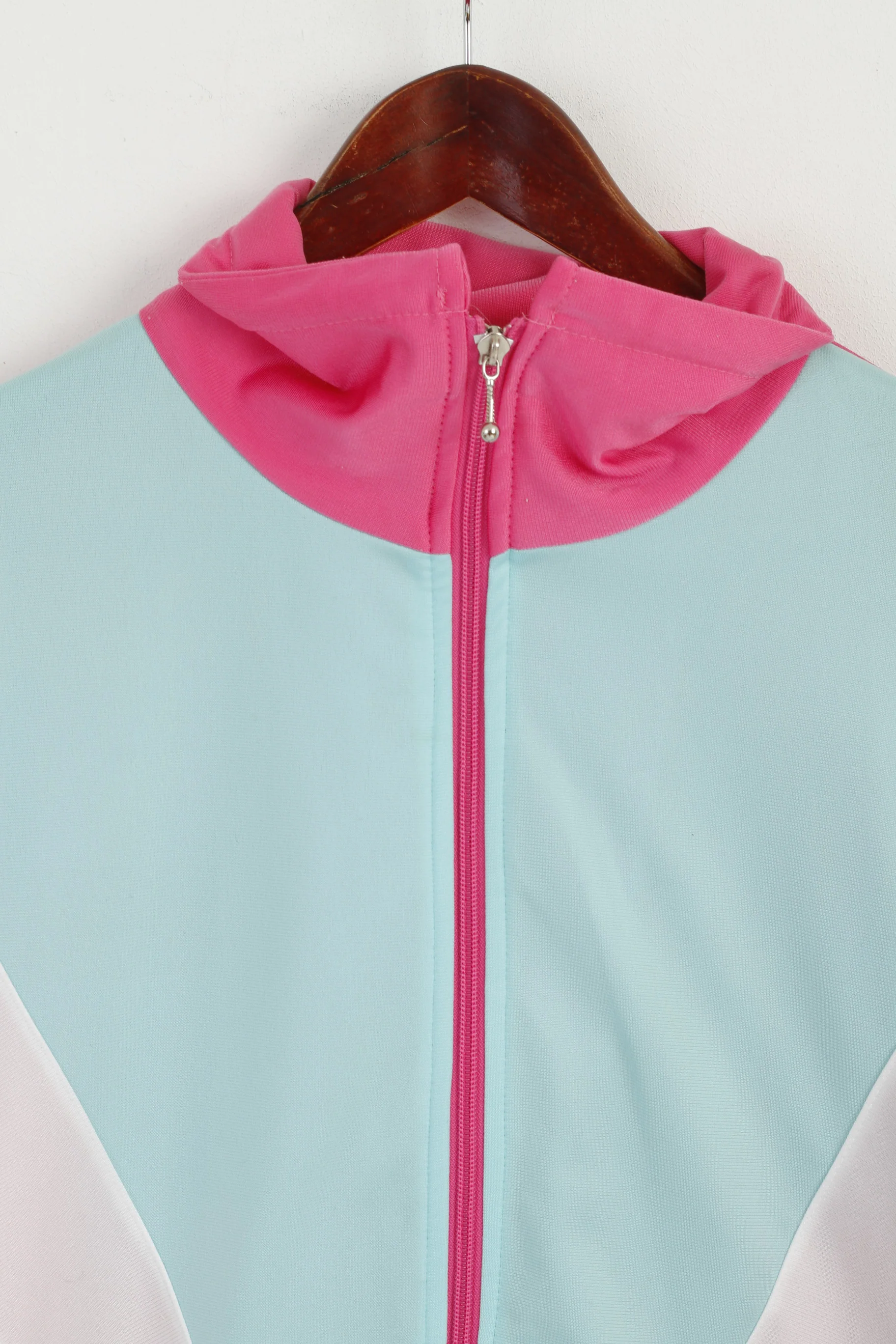 Vintage Women S Sweatshirt Pink Mint Full Zipper Shiny Oldschool Tracksuit Top - Image 2