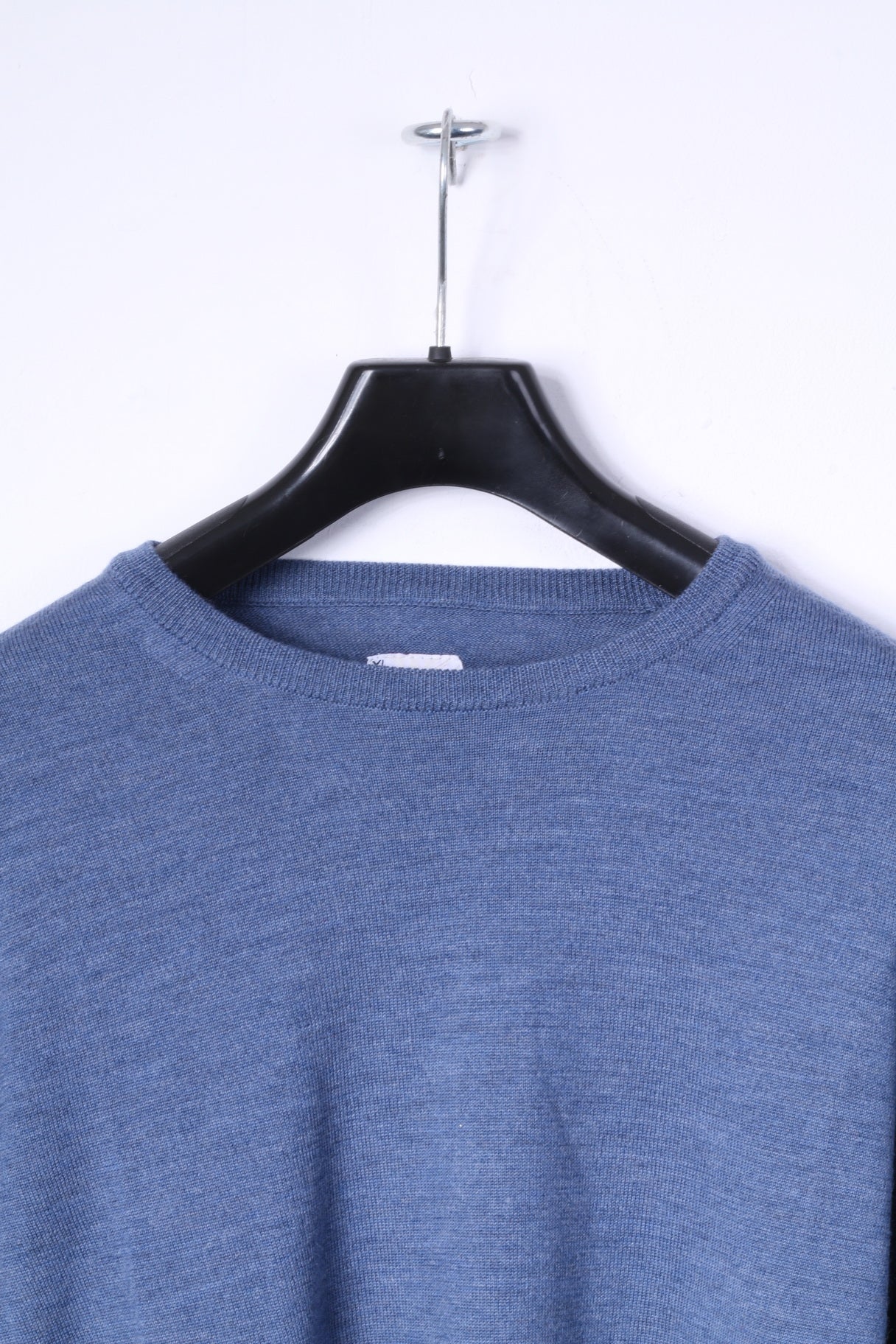 Larryknitwear Mens XL Jumper Blue Crew Neck Plain Classic Sweater Made in Italy - Image 2