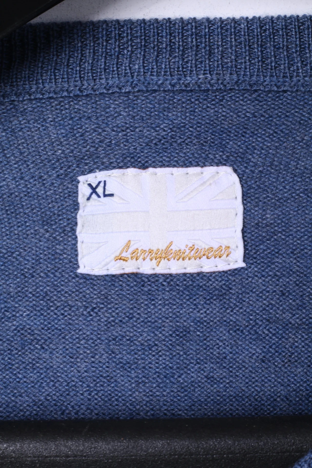 Larryknitwear Mens XL Jumper Blue Crew Neck Plain Classic Sweater Made in Italy - Image 4