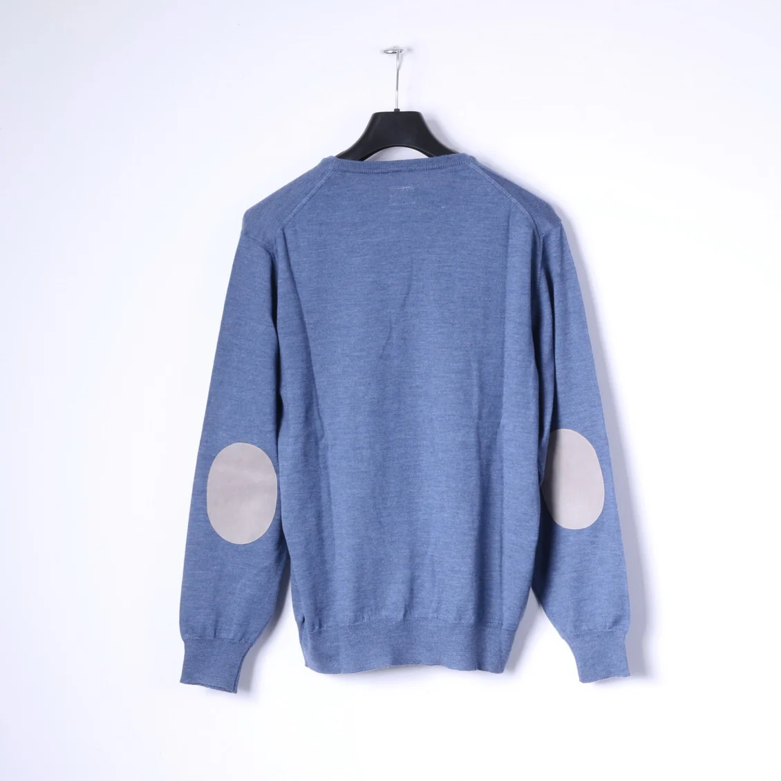 Larryknitwear Mens XL Jumper Blue Crew Neck Plain Classic Sweater Made in Italy - Image 7