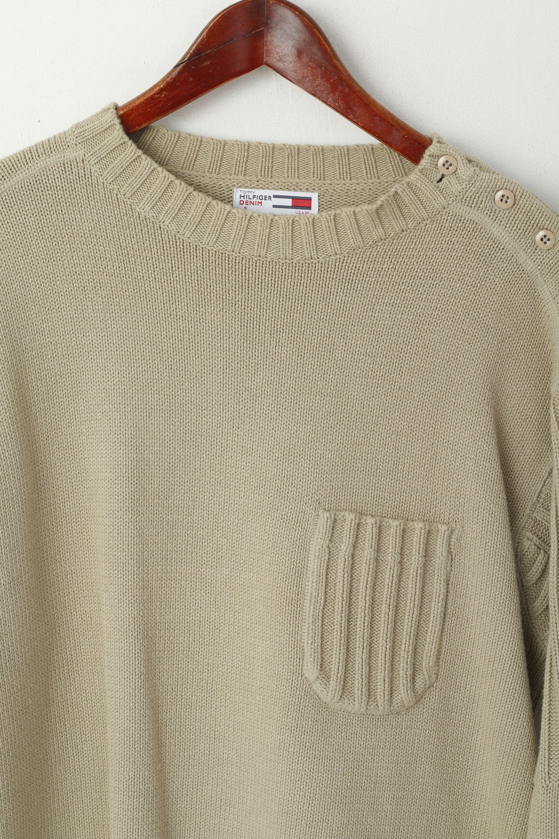 Tommy Hilfiger Denim Men S Jumper Beige CottonCrew Neck Classic Sweater - Image 2