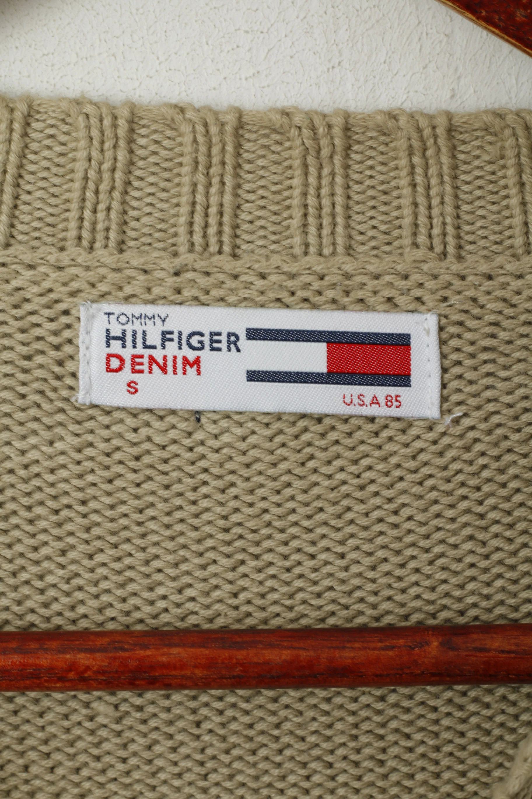 Tommy Hilfiger Denim Men S Jumper Beige CottonCrew Neck Classic Sweater - Image 4
