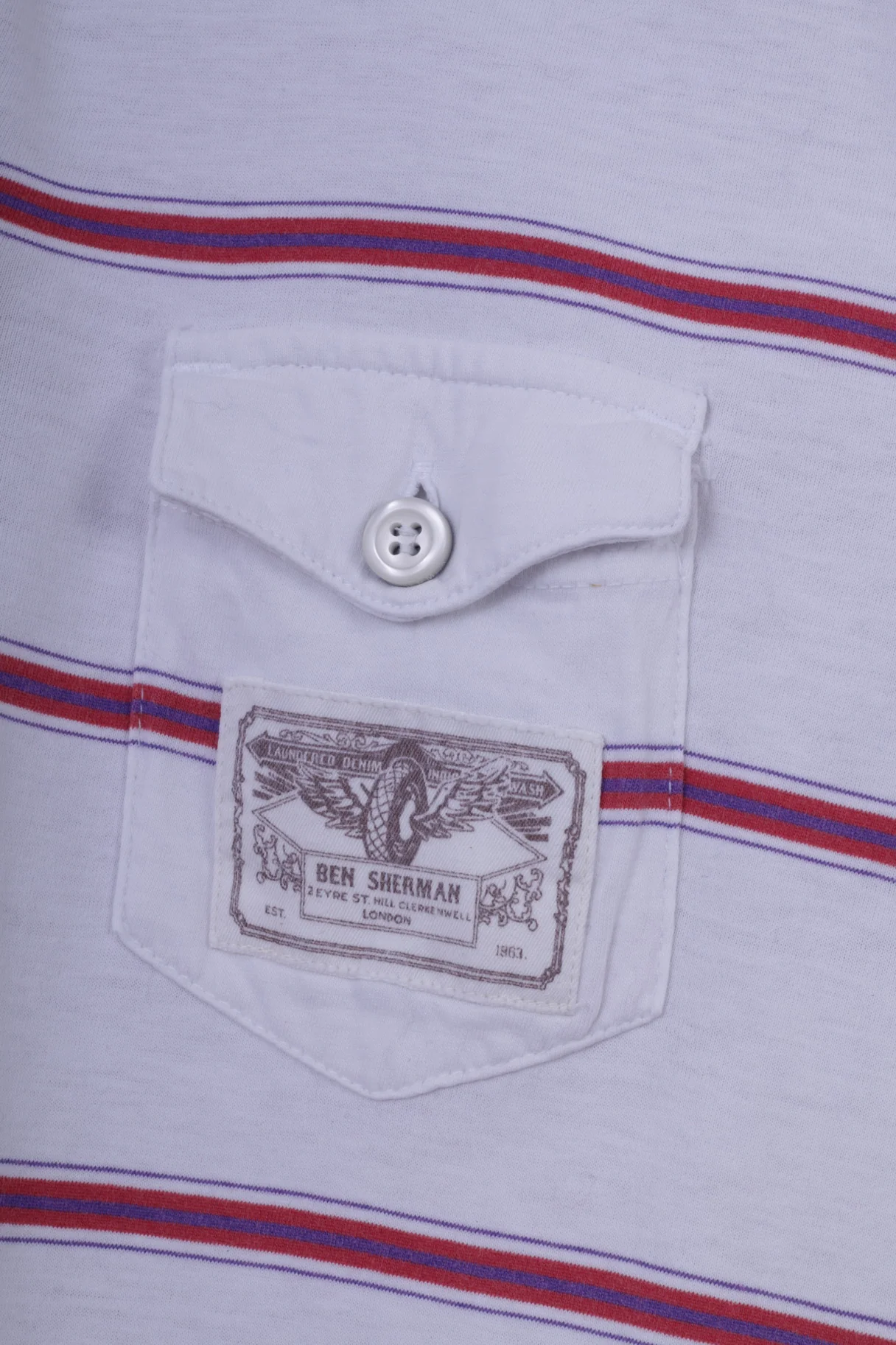 Ben Sherman Mens XL (L) Polo Shirt White Cotton Striped Eyre Street Hill Top - Image 3