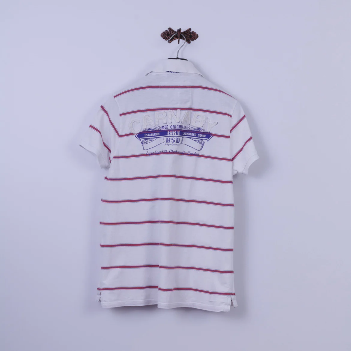 Ben Sherman Mens XL (L) Polo Shirt White Cotton Striped Eyre Street Hill Top - Image 8
