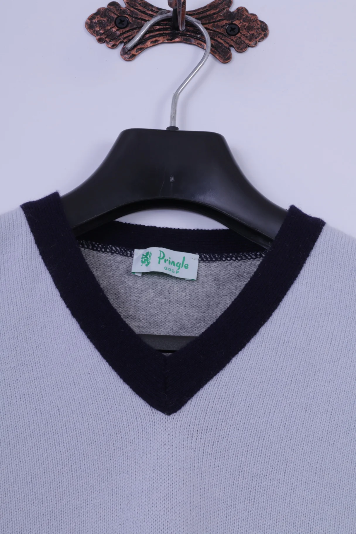 Pringle Golf Men M (S) Vest Blue Grey Wool V Neck Plain Vintage Bodywarmer - Image 2