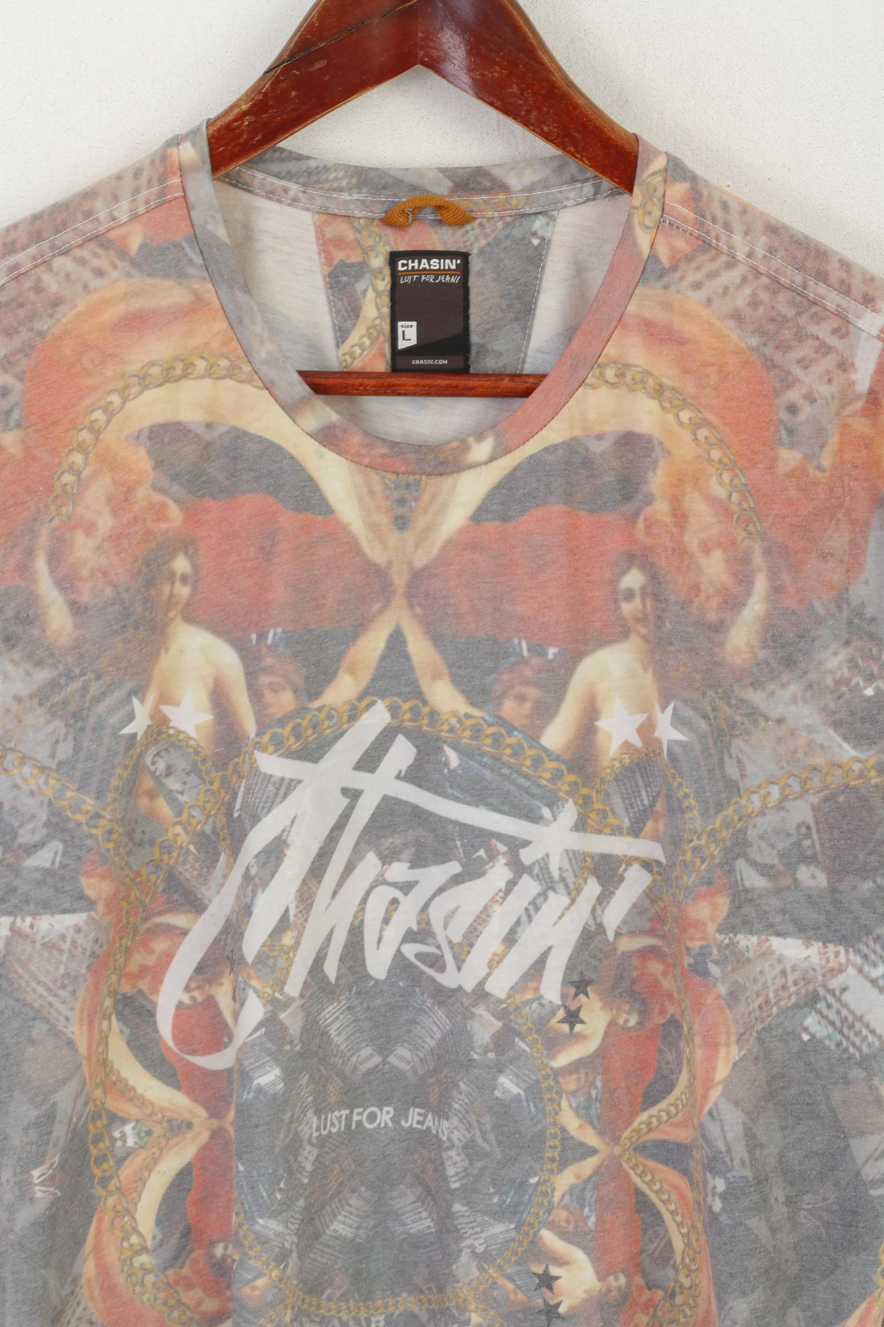 Chasin Men L (M) Shirt Multi Printed Michelangelo Crew Neck Just For Jeans Top - Image 2