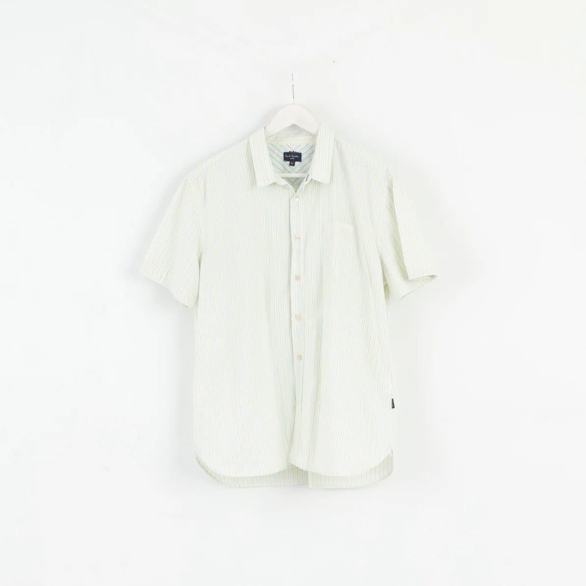 Paul Smith Jeans Mens XL (L) Casual Shirt Yellow Green Striped Cotton Top