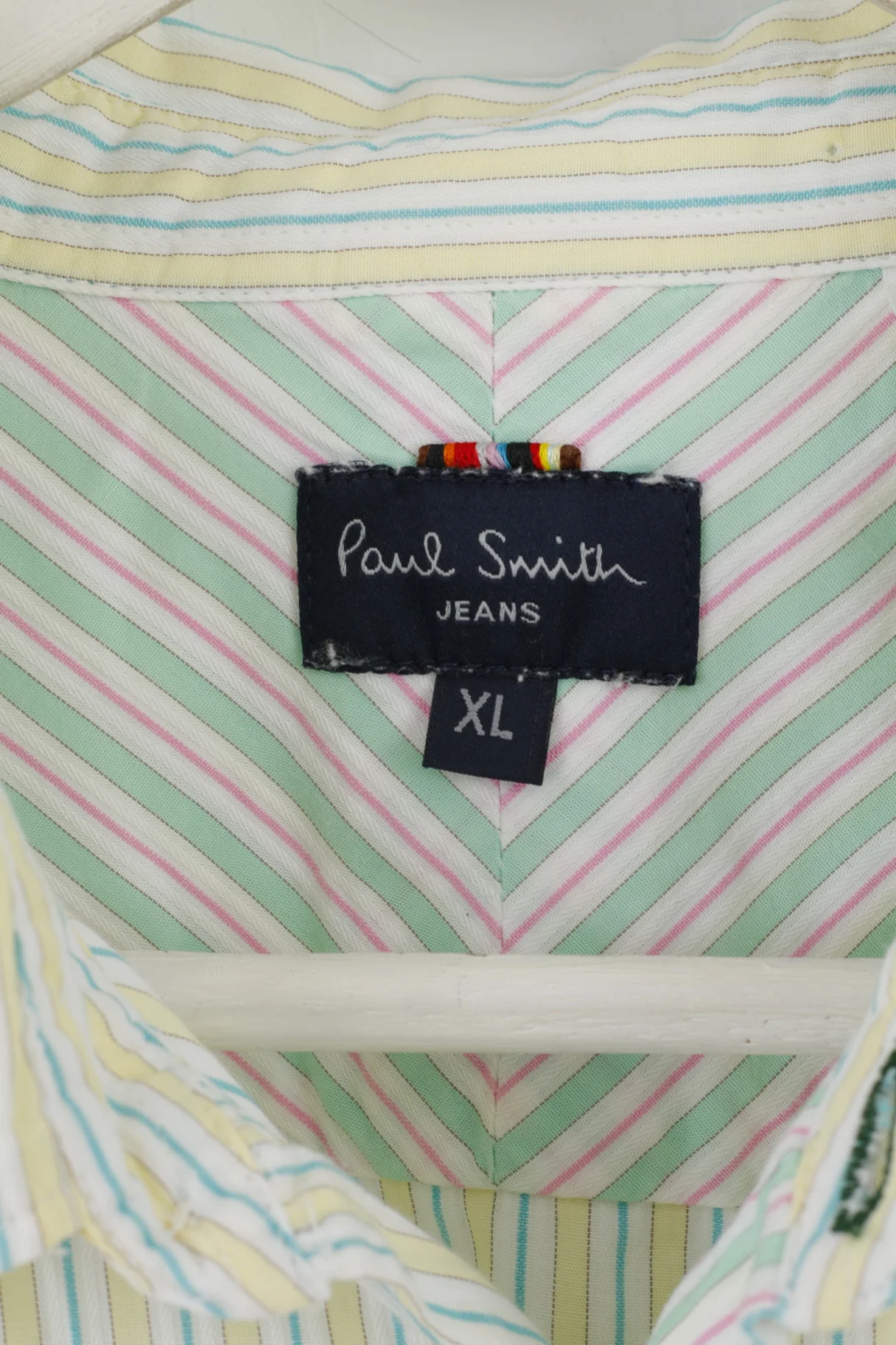 Paul Smith Jeans Mens XL (L) Casual Shirt Yellow Green Striped Cotton Top - Image 4