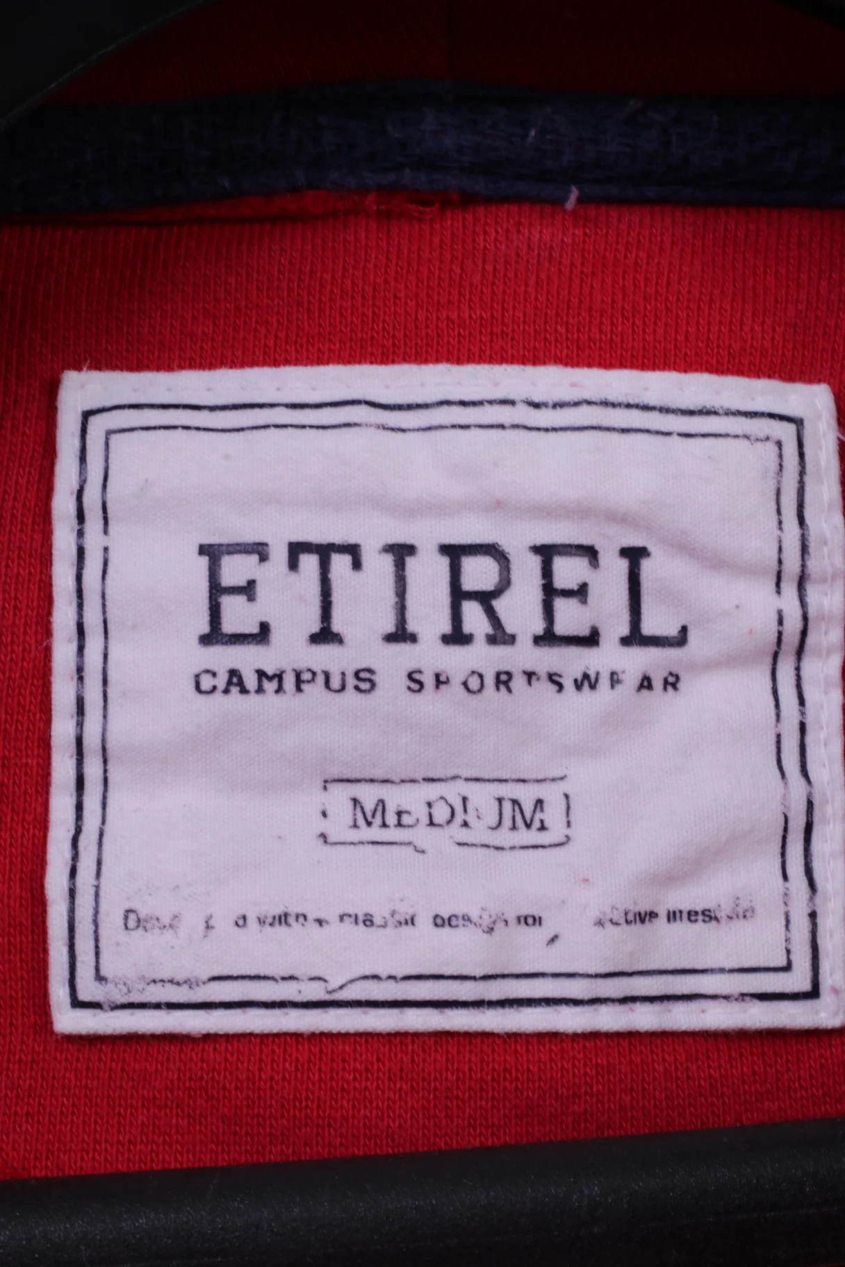 Etirel Mens M Sweatshirt Red Cotton Campus Sportswear Zip Up Hoodie Active Top - Image 5