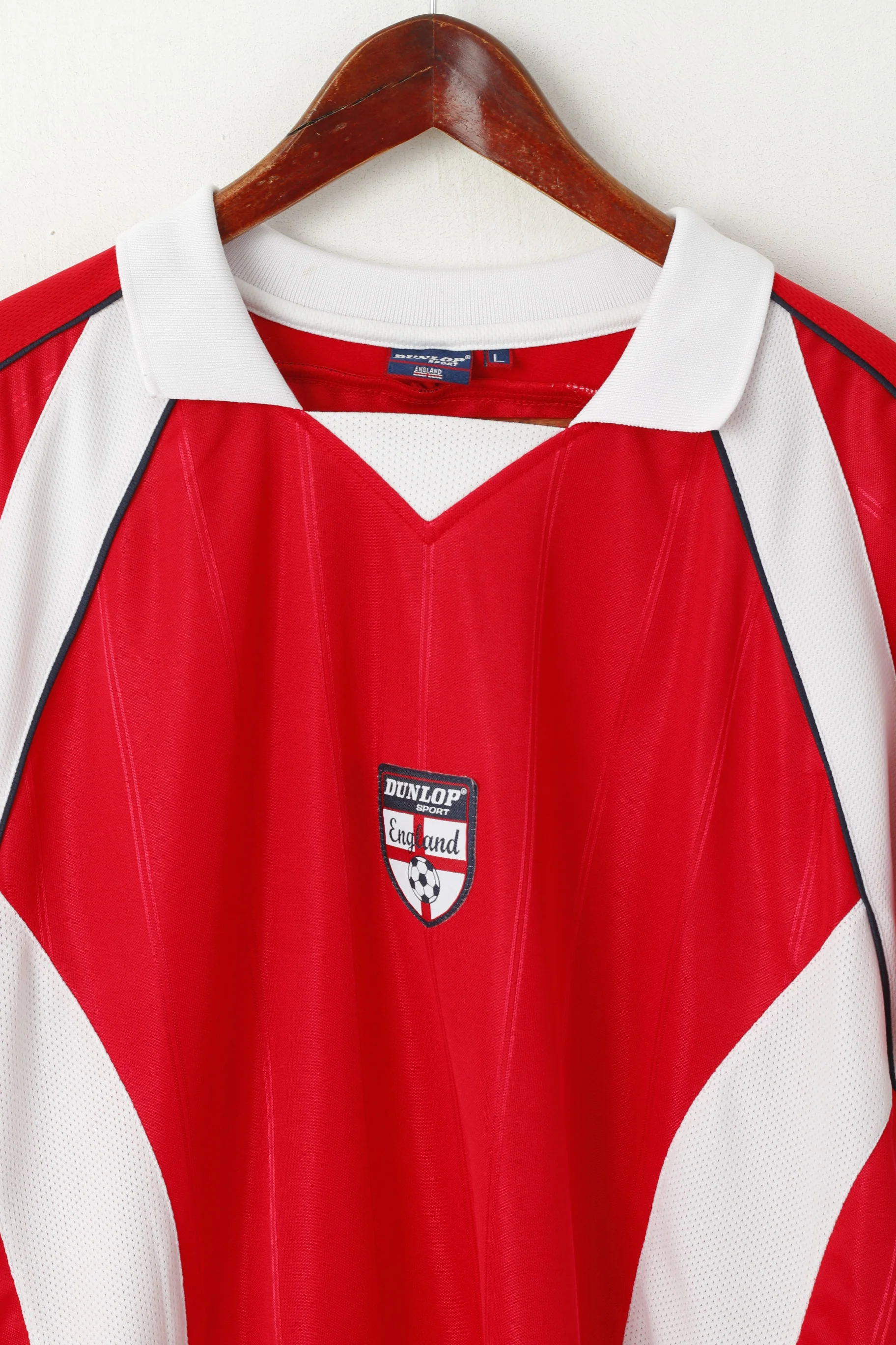 Dunlop Sport Men L Polo Shirt Red Shiny Vintage England Football Jersey Top - Image 2