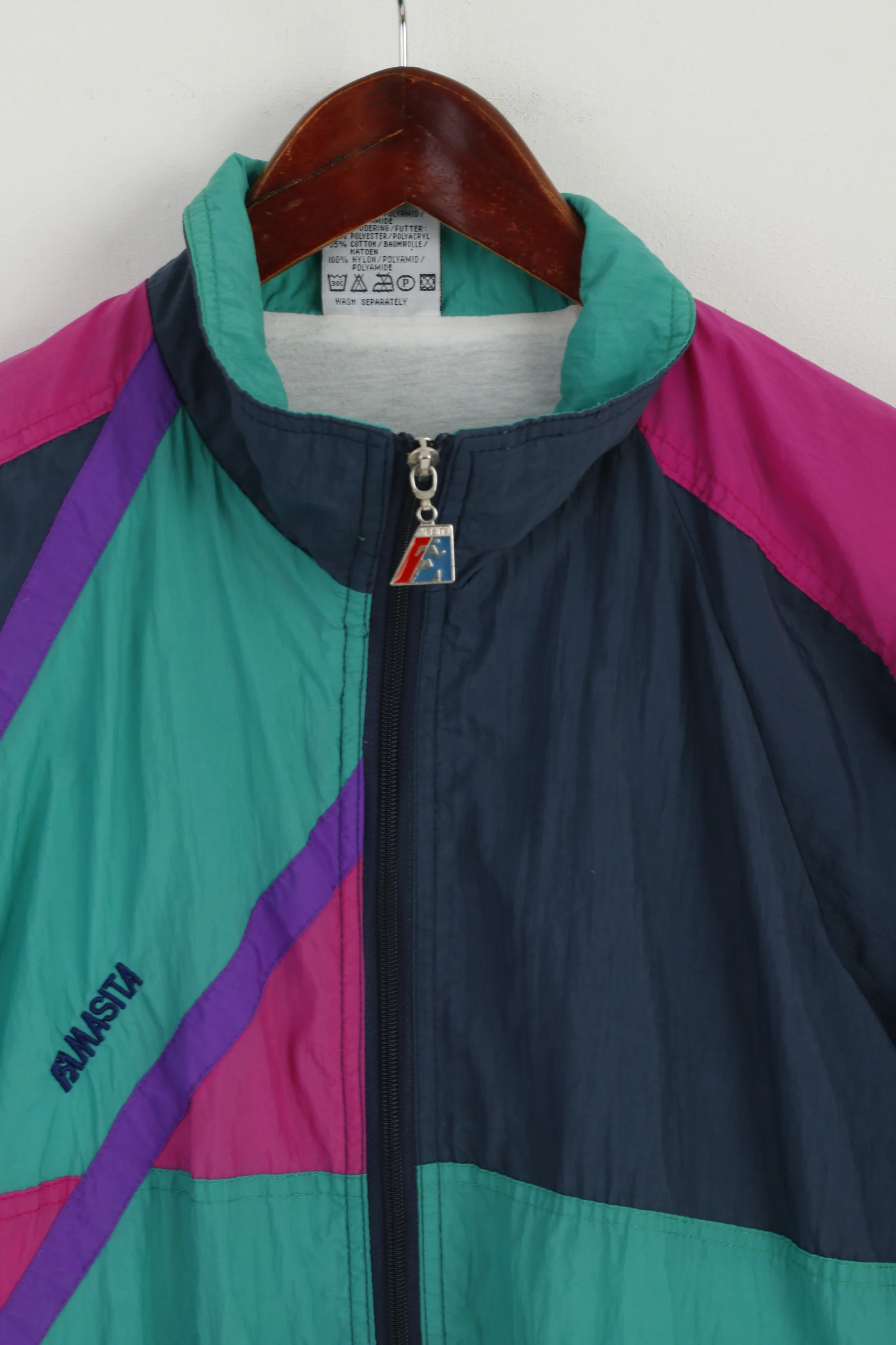 MASITA Men L Jacket Navy Green Sportswear Full Zipper Vintage Nylon Bomber Active Top - Image 2