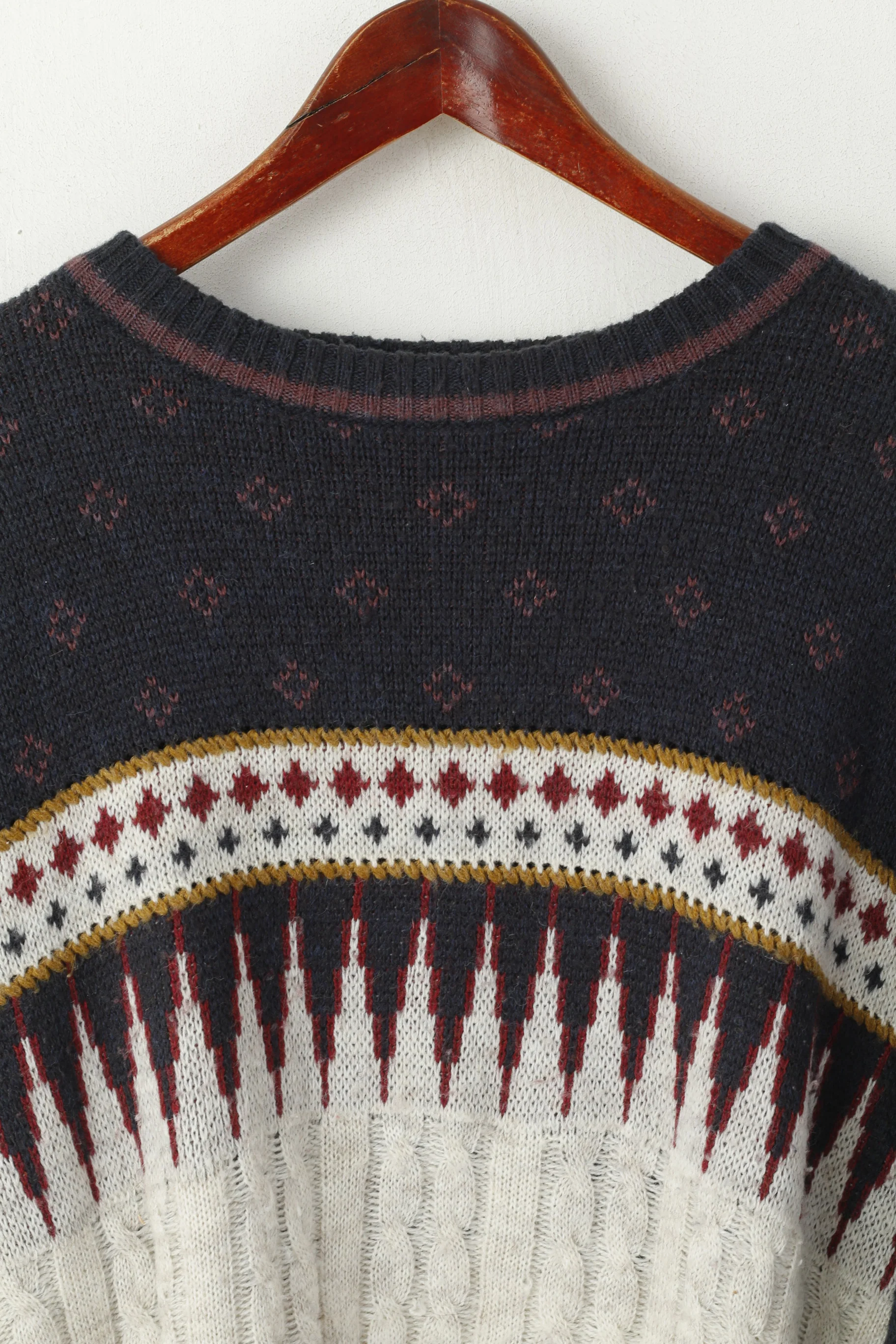 ICELAND Men L Jumper Navy Acrylic Nordic Crew Neck Made in Italy Sweater - Image 2