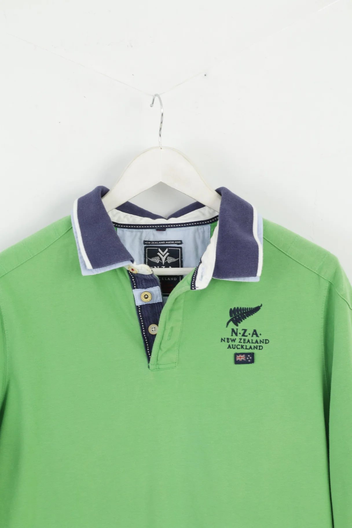 New Zealand Auckland Mens M Polo Shirt Green Cotton Long Sleeve Classic Top - Image 2