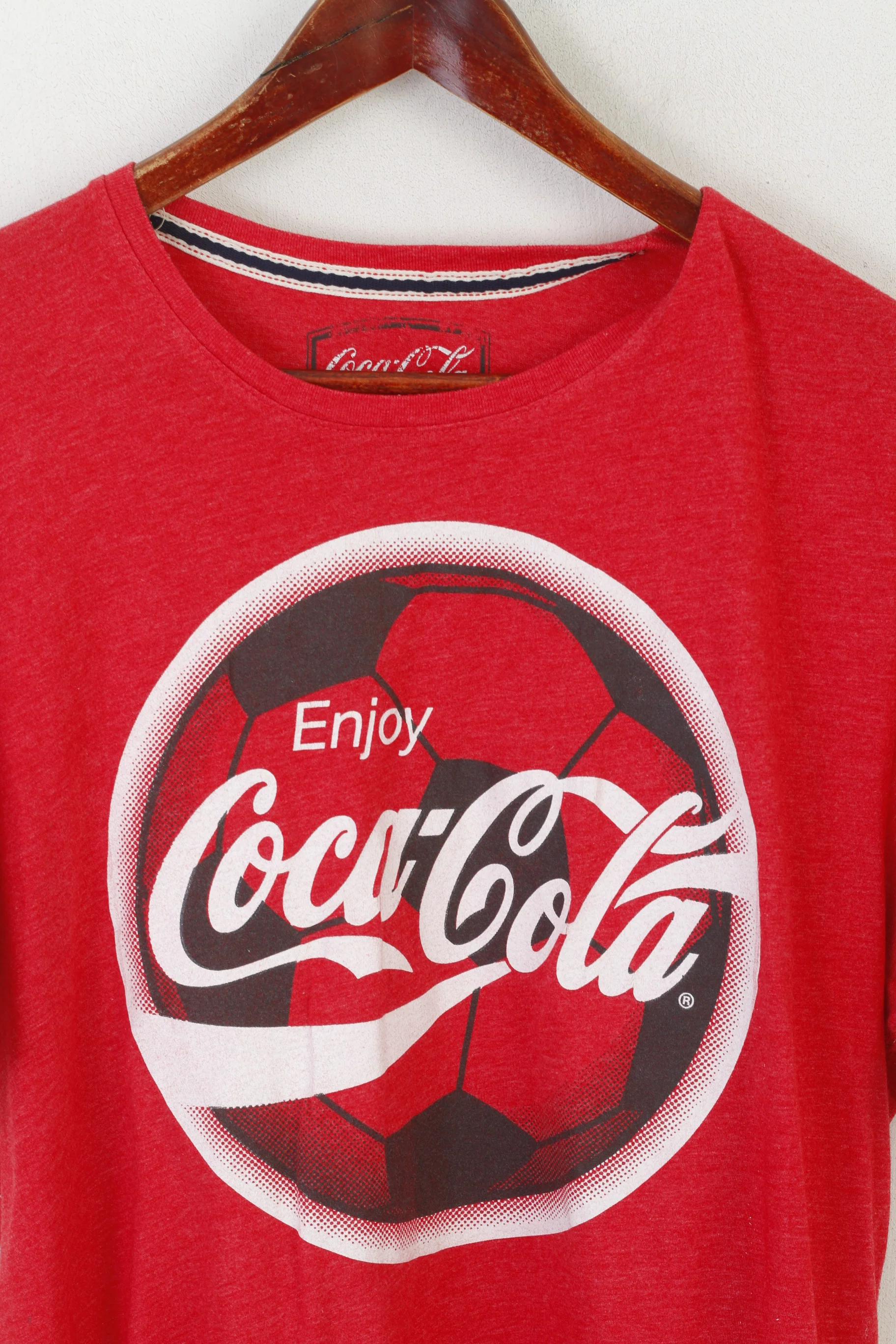 F&F Men L Shirt Red Cotton Enjoy Coca-Cola Football Crew Neck Casual Top - Image 2