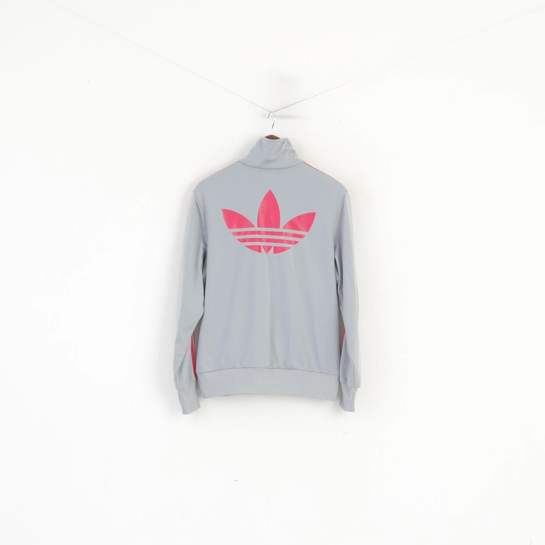 Adidas Women 46 L Sweatshirt Grey Pink Vintage Shiny Full Zip Activewear Track Top - Image 6