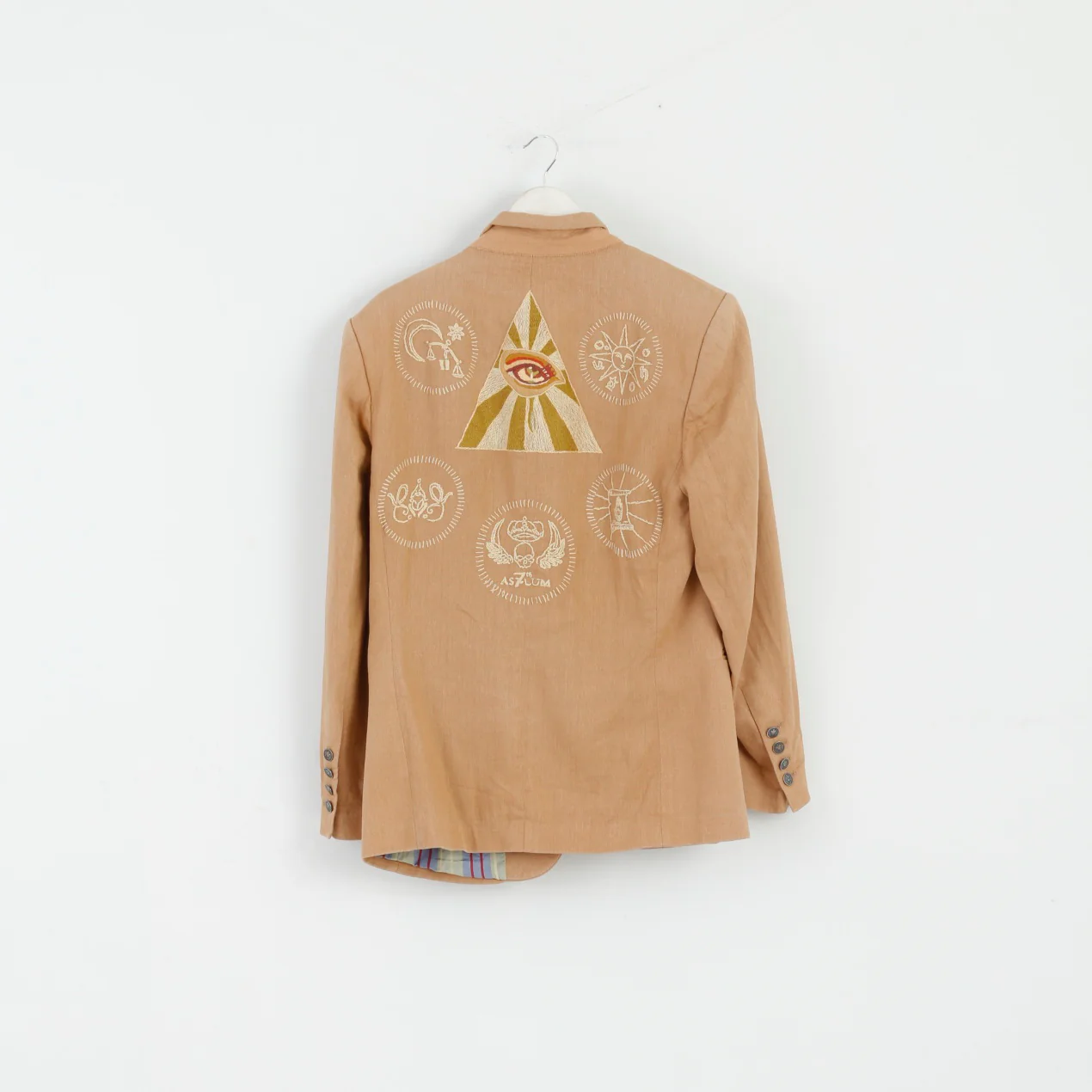 As 7 Th Lum Mens 40 S Blazer Beige Linen Cotton Blend Emroidered Jacket - Image 8