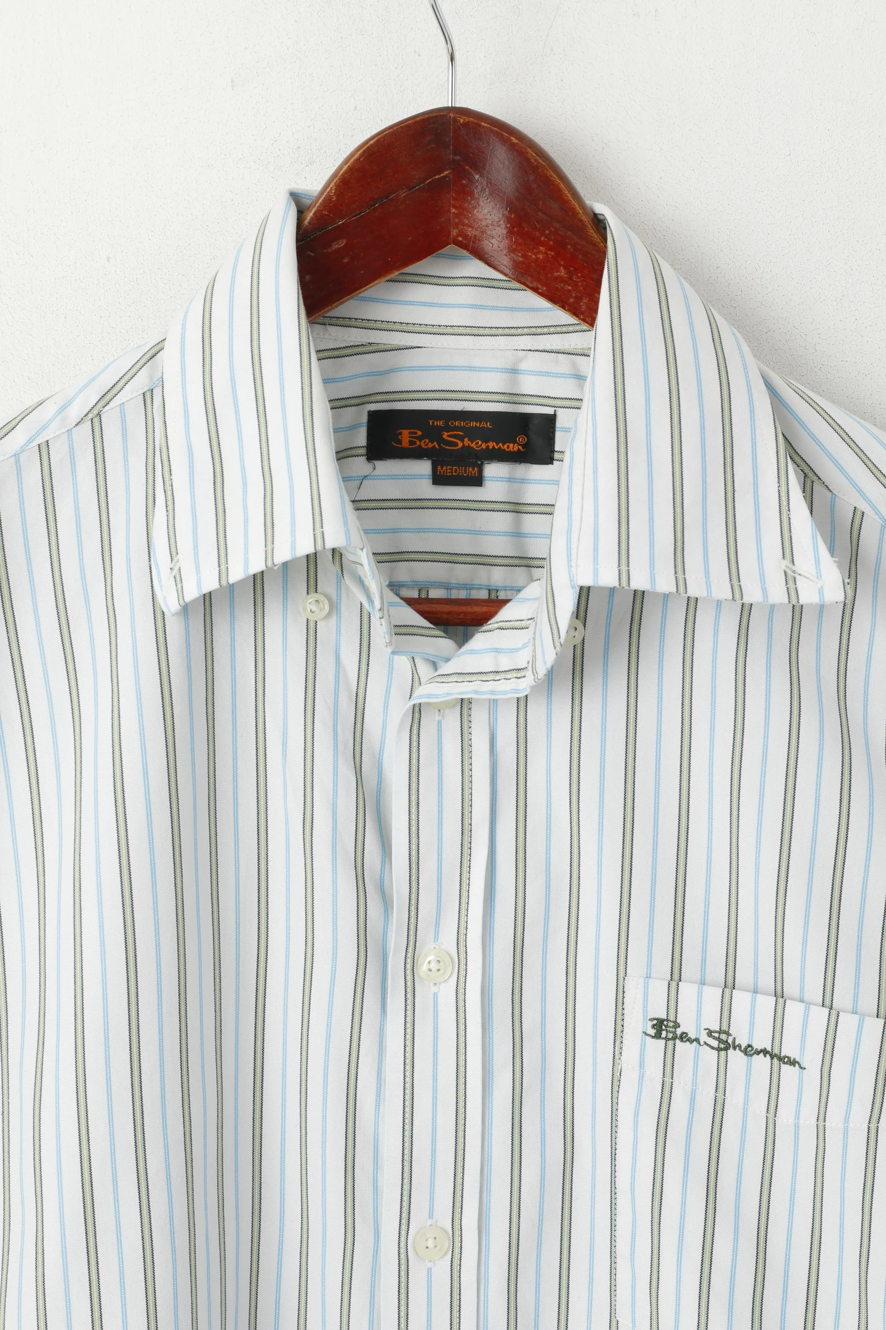 Ben Sherman Men M Casual Shirt White Striped Cotton Detailed Buttons Top - Image 2