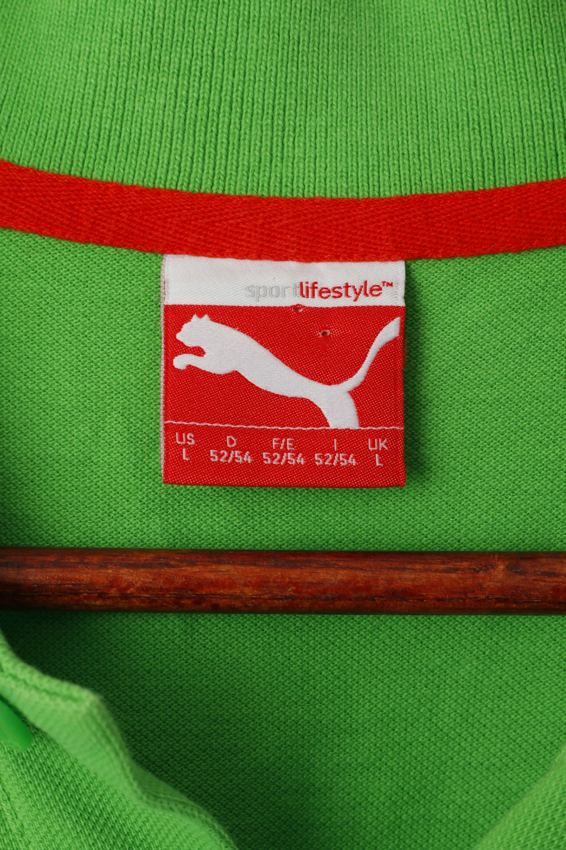 Puma Men L Polo Shirt Green Cotton Lifestyle Sport Detailed Buttons Top - Image 4