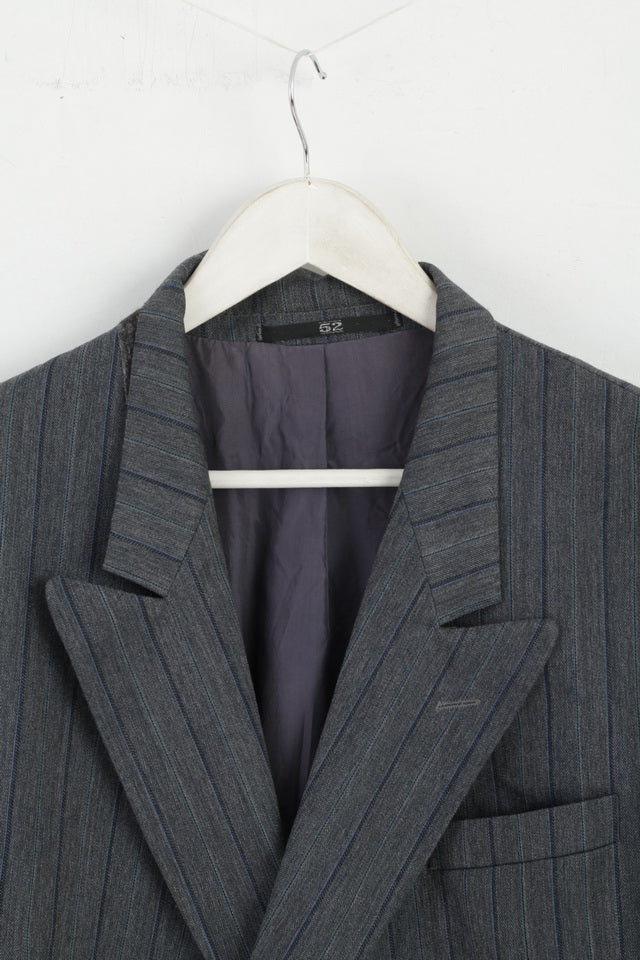 Royce Men 52 Blazer Grey Striped Wool Blend Single Breasted Vintage Jacket - Image 2