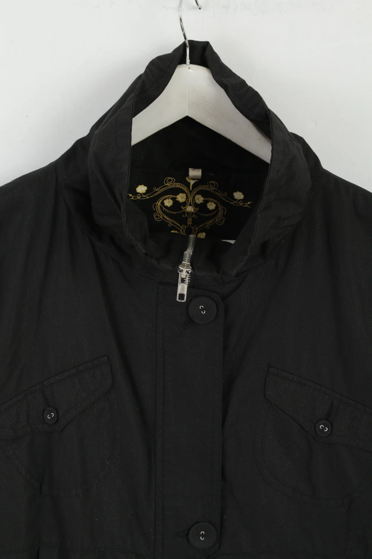 Women 16 42 Coat Glowing Black Cotton Nylon Blend Lightweight Full Zipper Evan - Image 2