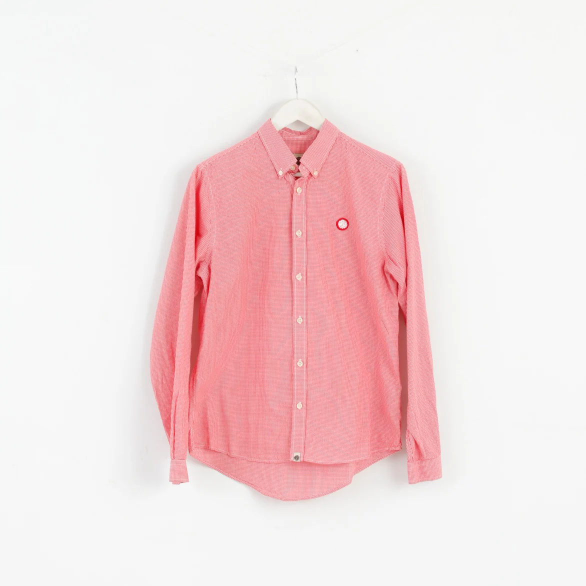 Pretty Green Men S Casual Shirt Red Check Cotton Detailed Buttons Long Sleeve Top